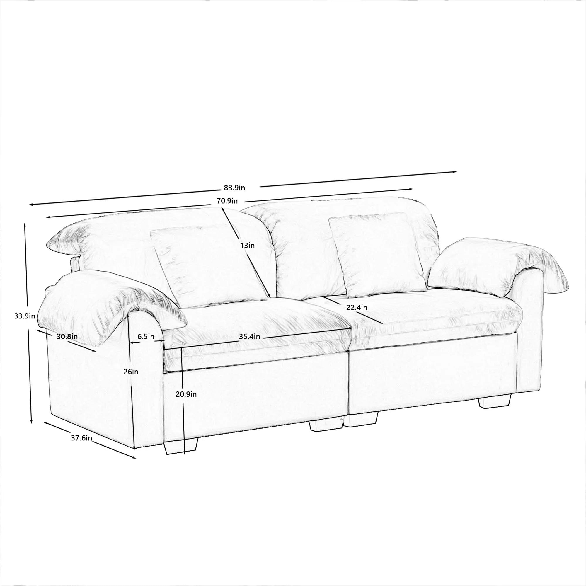 2 Seater Oversized Modern Velvet Cloud Comfort Sectional Sofa with Ottoman & Underseat Storage