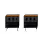 2 Pieces Set Mid Century Modern Nightstand with Grille Striped Doors