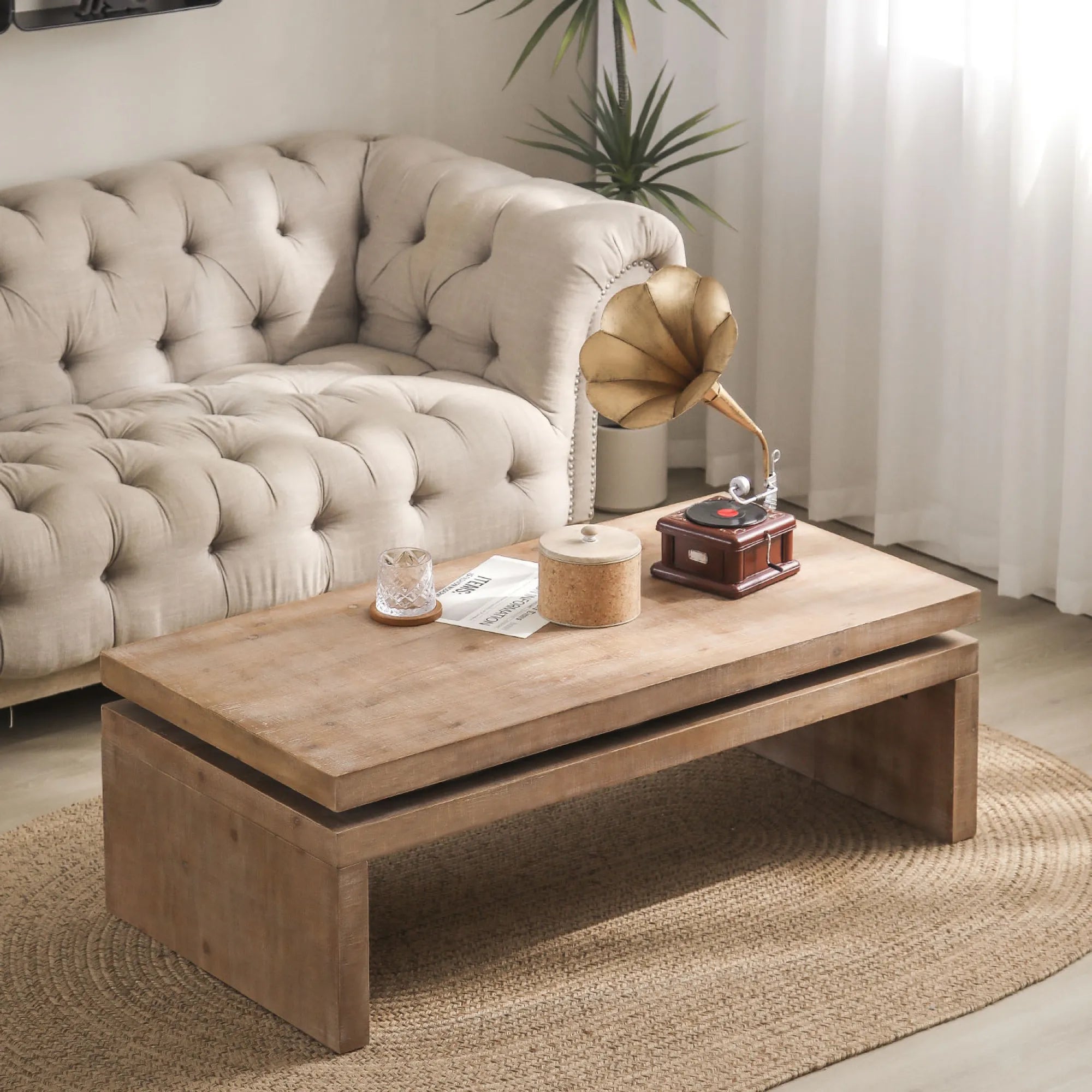 2 Tier Rustic Farmhouse Natural Wood Coffee Table