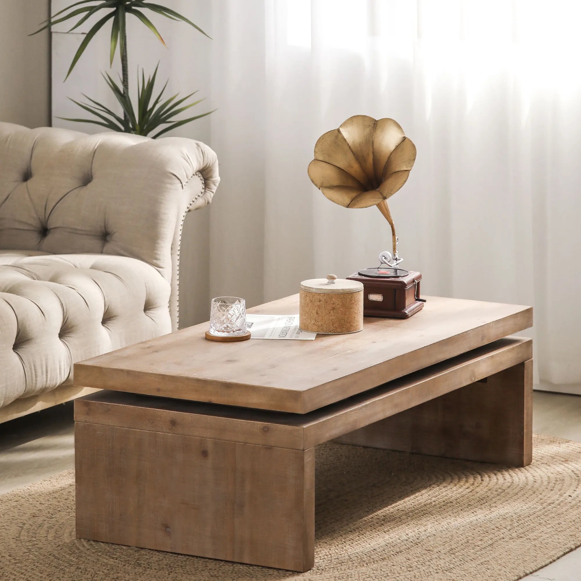 2 Tier Rustic Farmhouse Natural Wood Coffee Table
