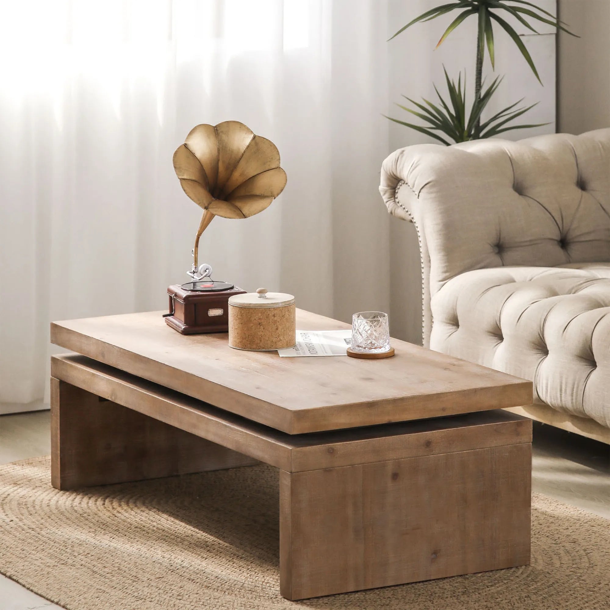 2 Tier Rustic Farmhouse Natural Wood Coffee Table