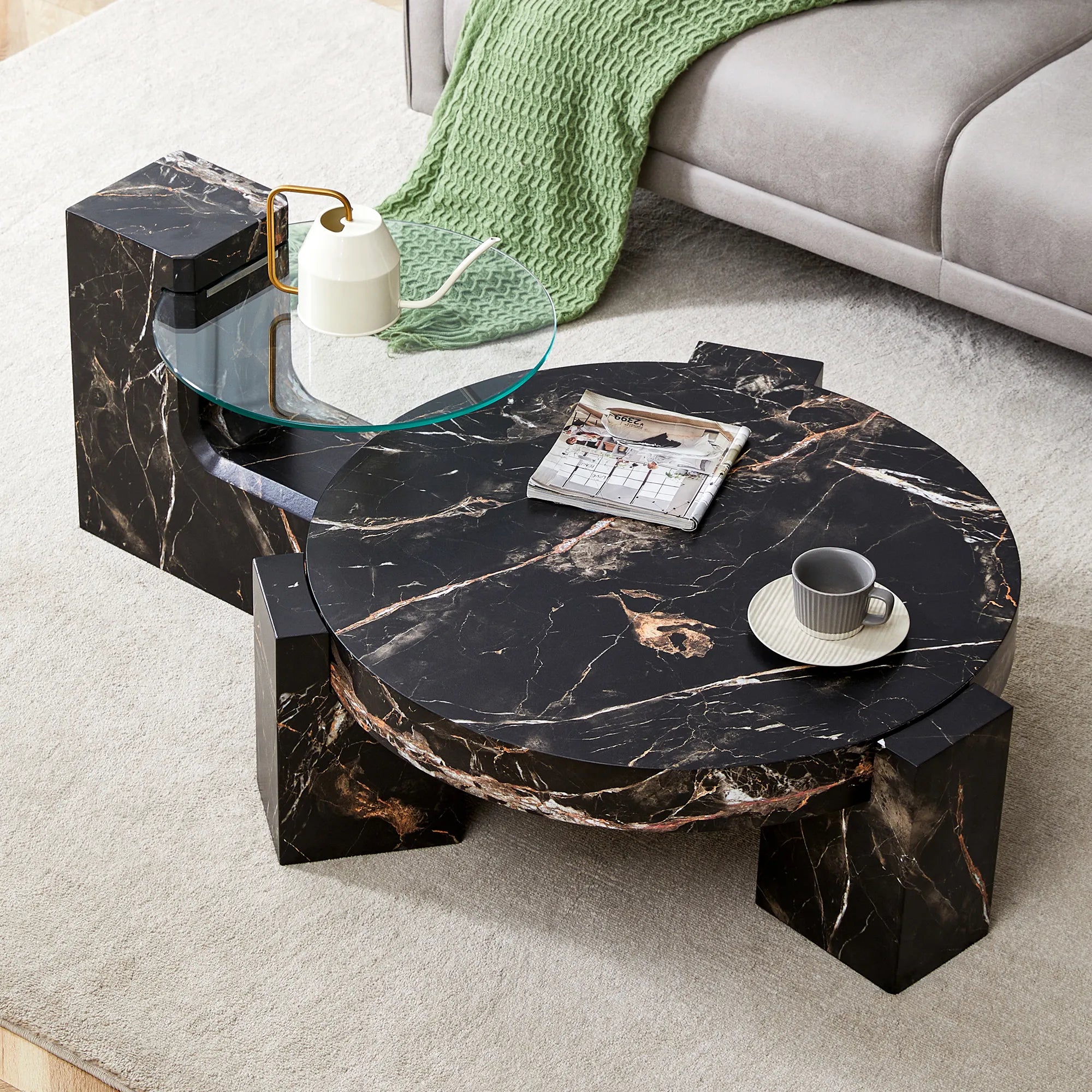 2 Pieces Detachable Modern Coffee Table Side Table Set