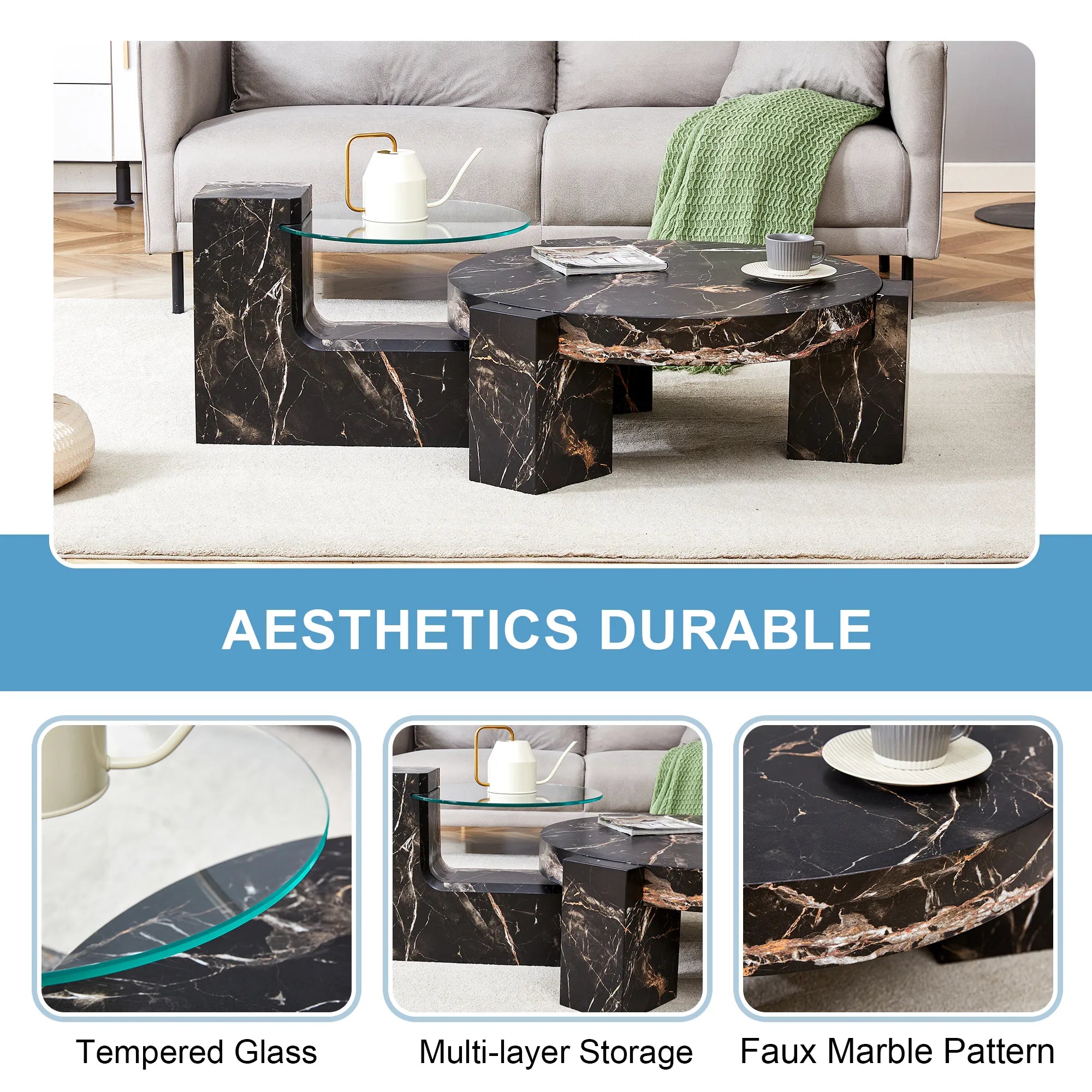 2 Pieces Detachable Modern Coffee Table Side Table Set
