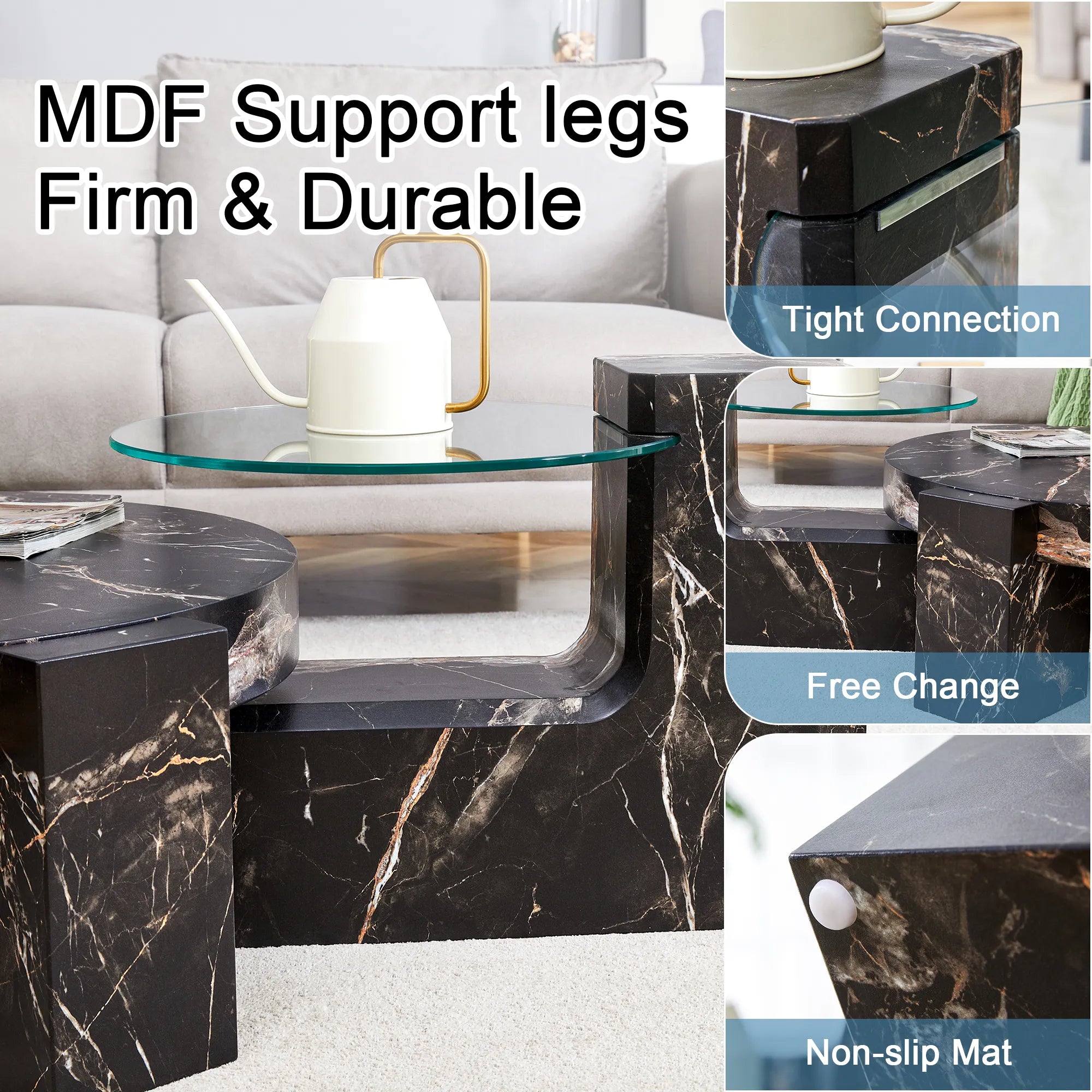 2 Pieces Detachable Modern Coffee Table Side Table Set