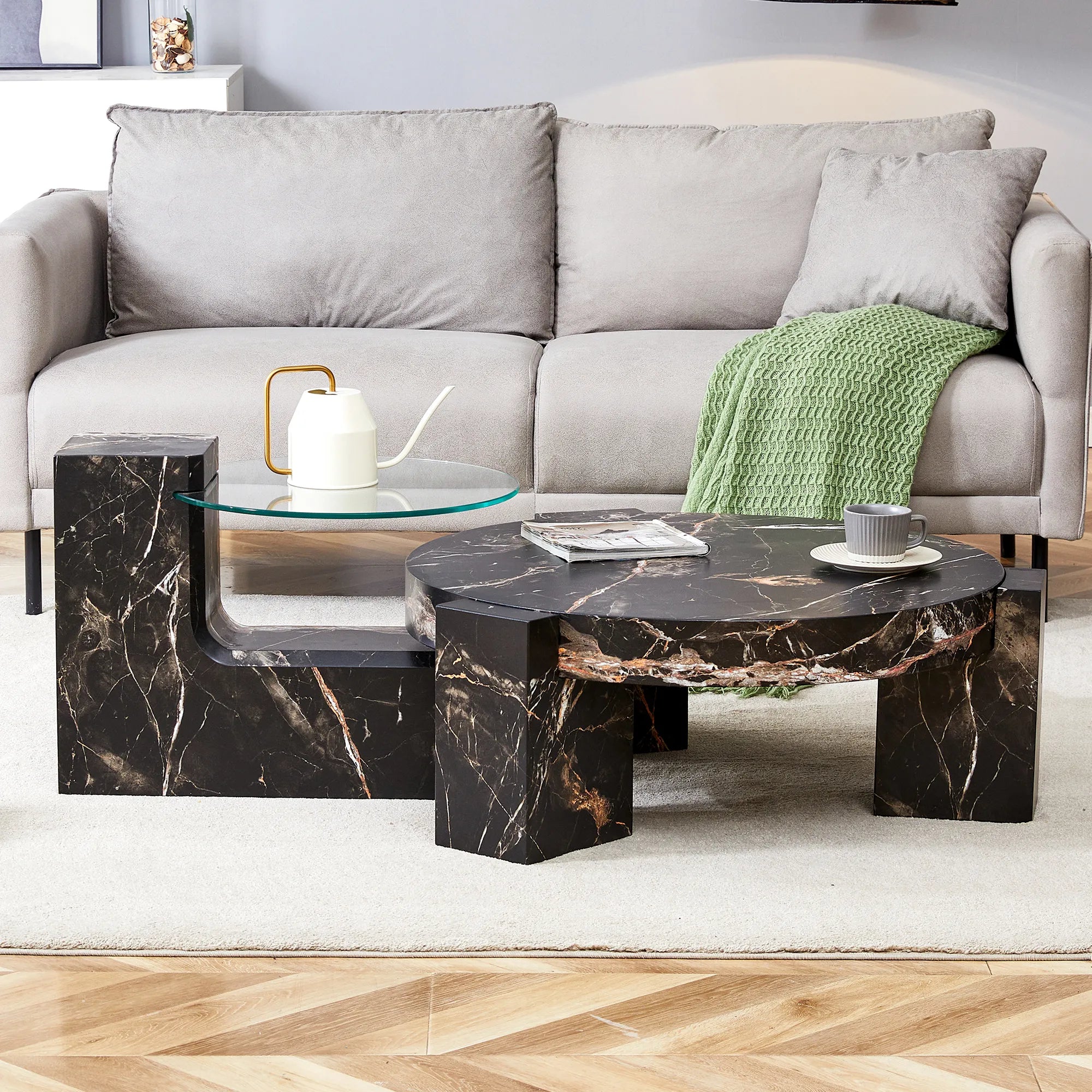 2 Pieces Detachable Modern Coffee Table Side Table Set
