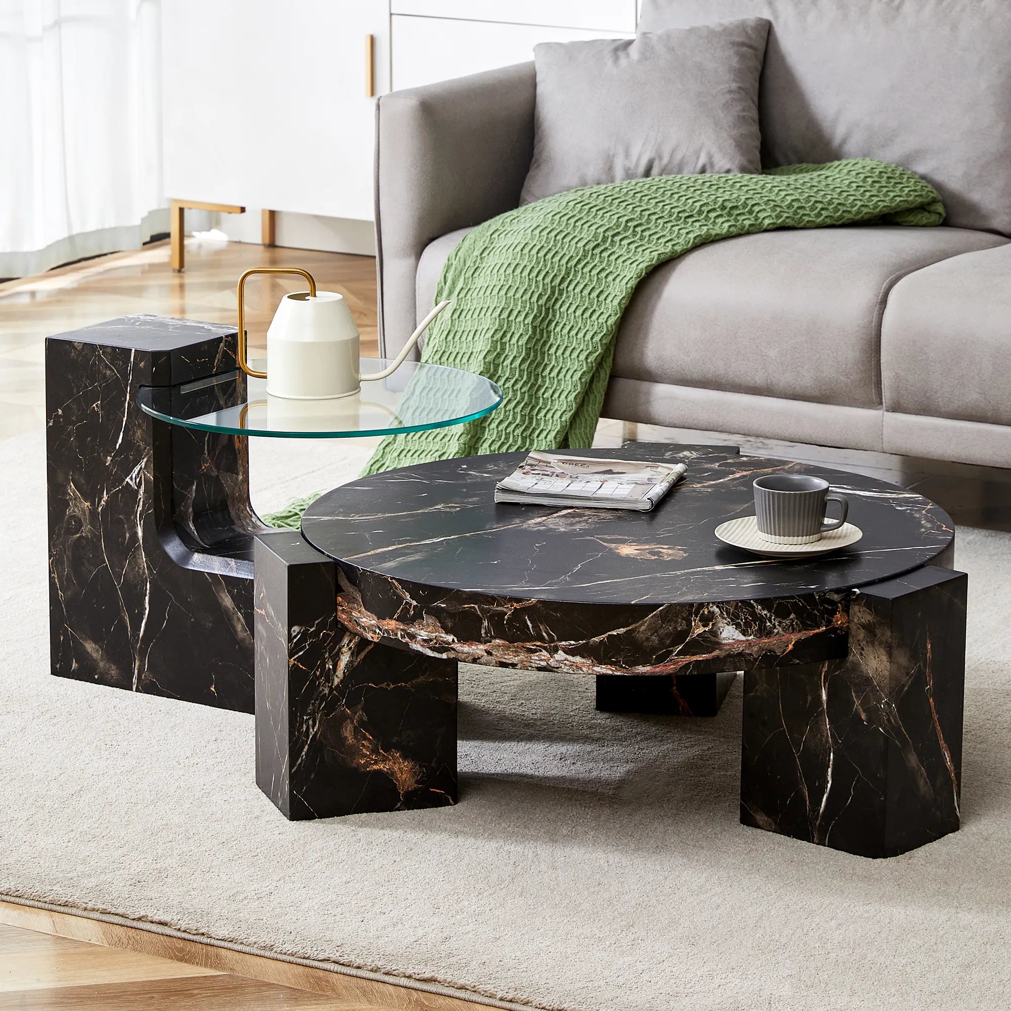 2 Pieces Detachable Modern Coffee Table Side Table Set