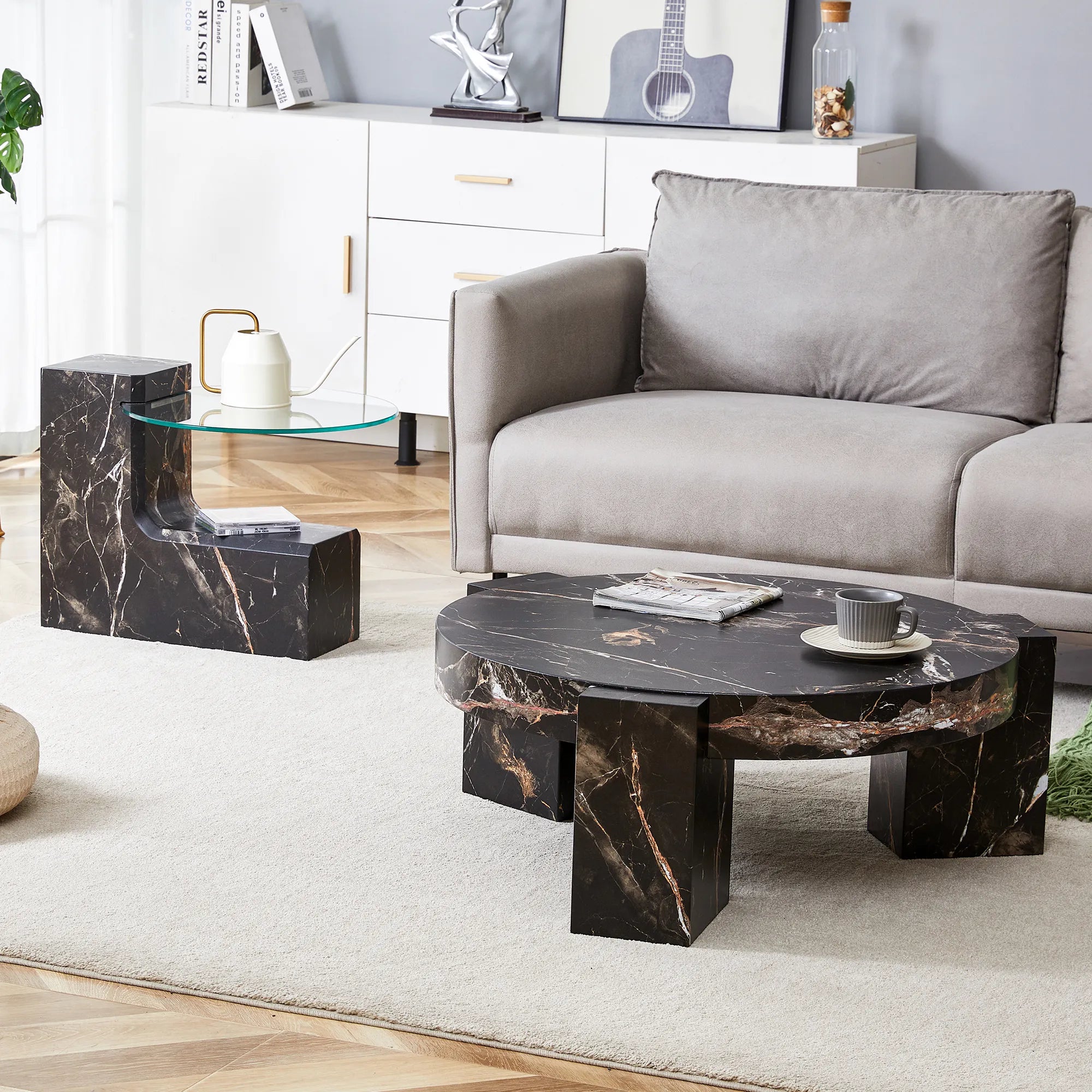 2 Pieces Detachable Modern Coffee Table Side Table Set