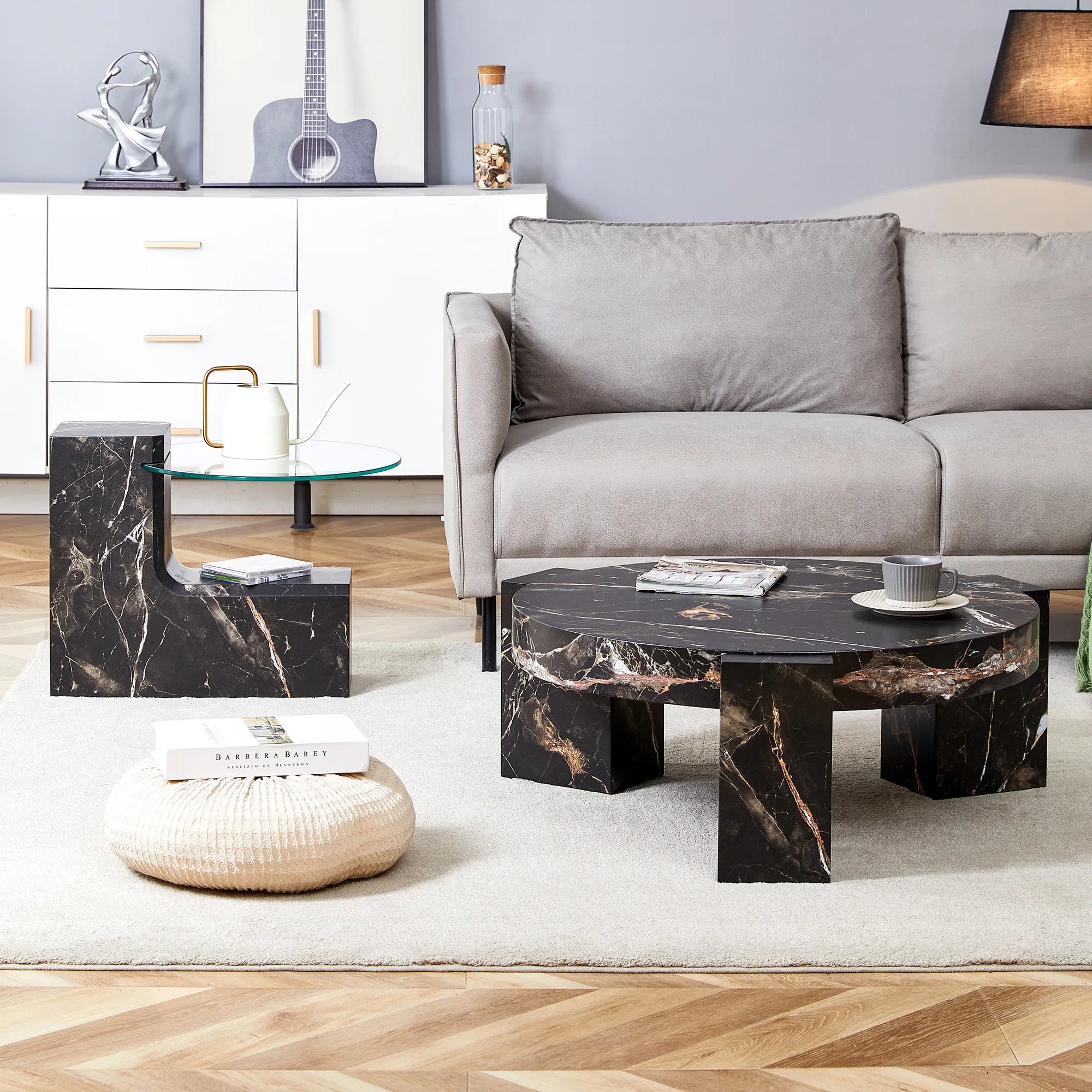 2 Pieces Detachable Modern Coffee Table Side Table Set