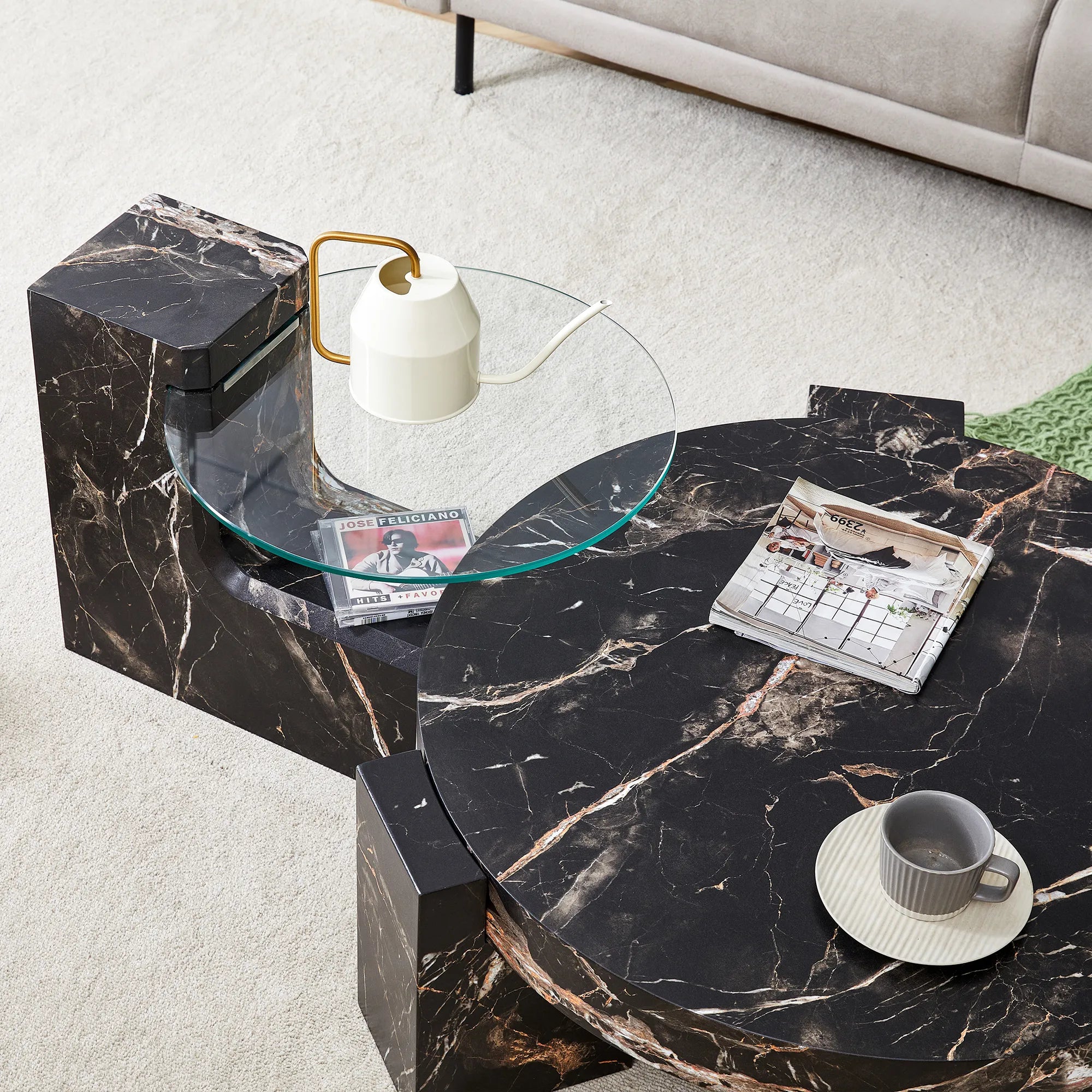 2 Pieces Detachable Modern Coffee Table Side Table Set