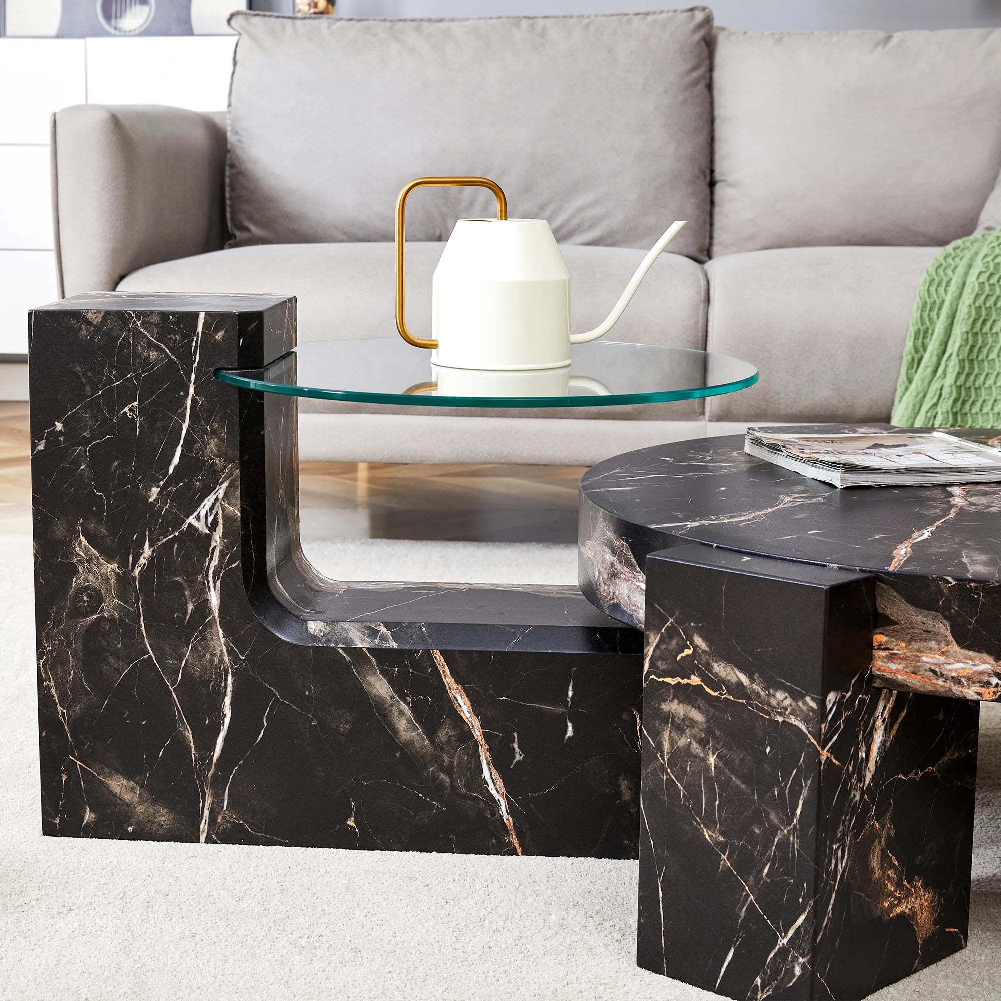2 Pieces Detachable Modern Coffee Table Side Table Set