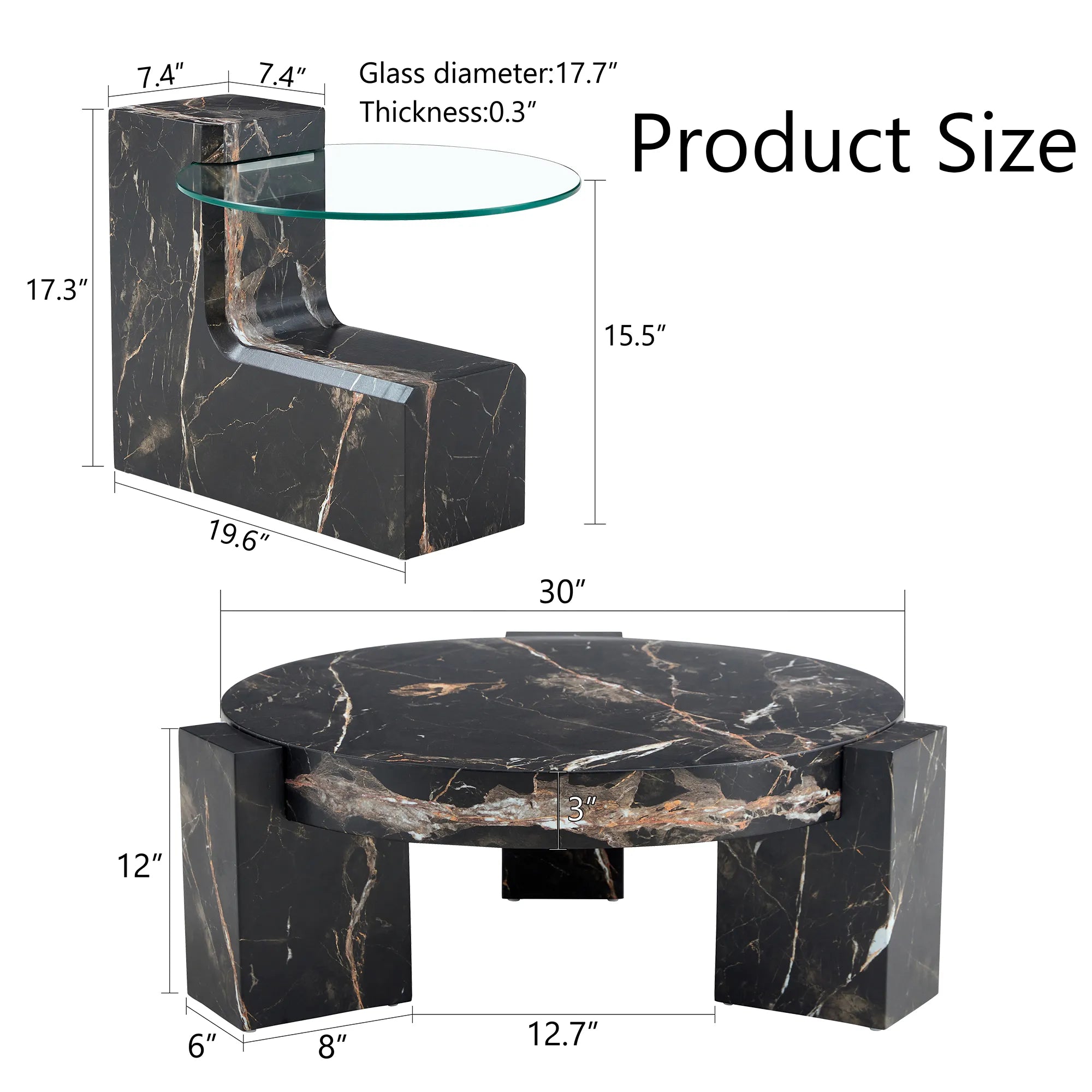 2 Pieces Detachable Modern Coffee Table Side Table Set