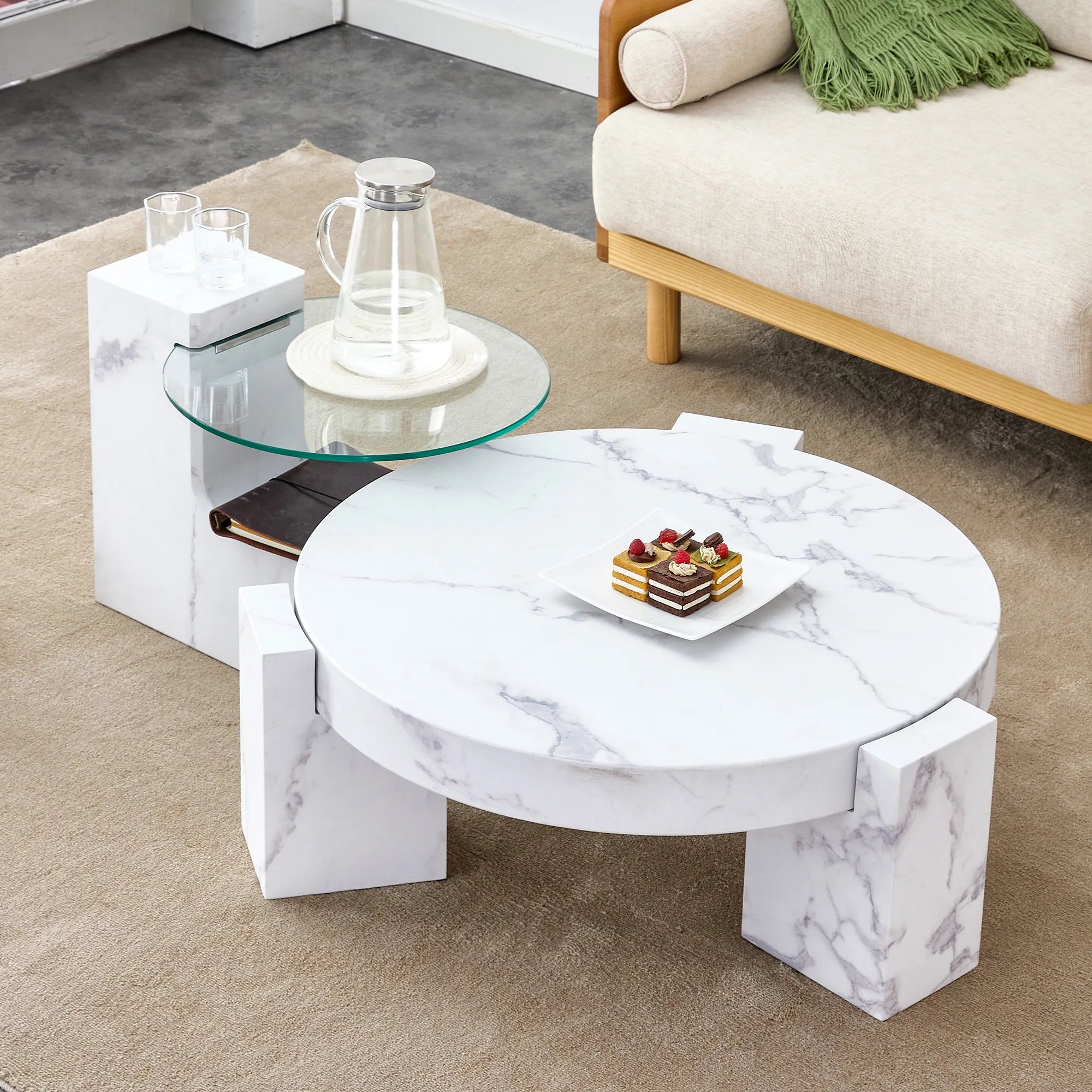 2 Pieces Detachable Modern Coffee Table Side Table Set