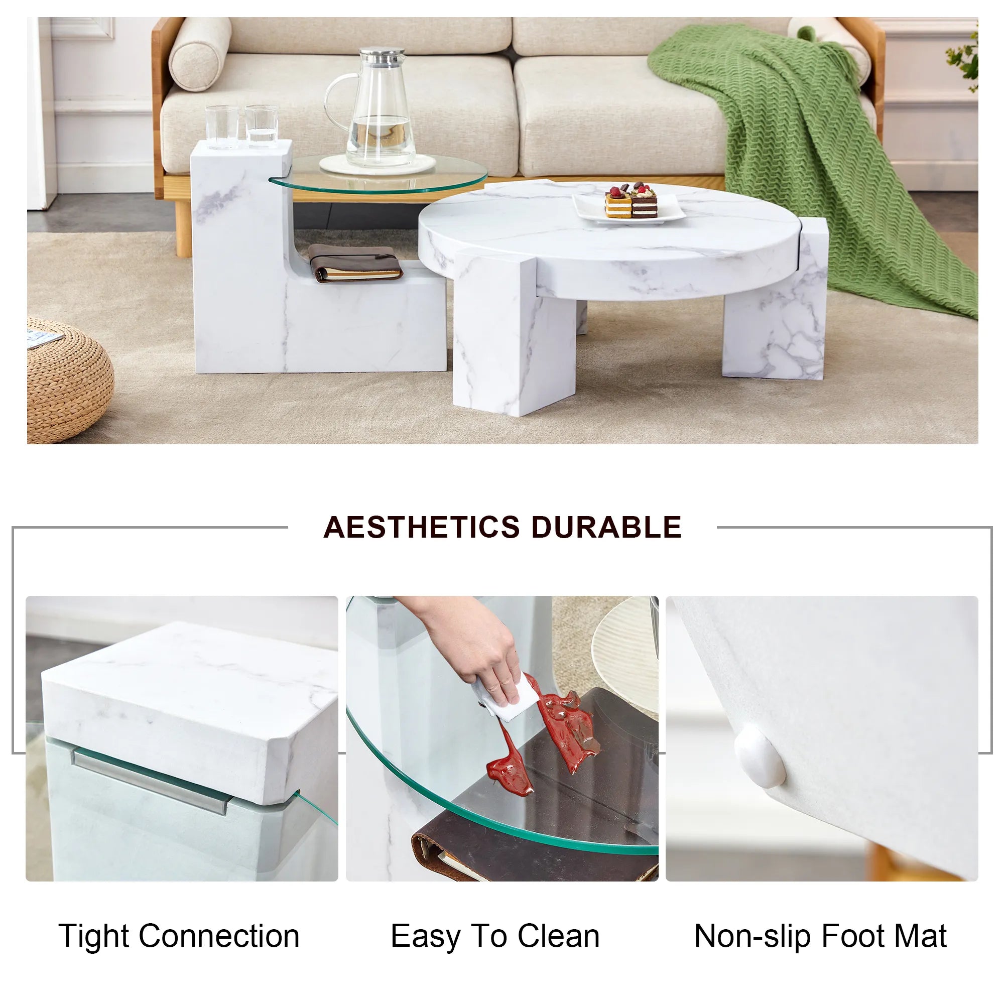 2 Pieces Detachable Modern Coffee Table Side Table Set