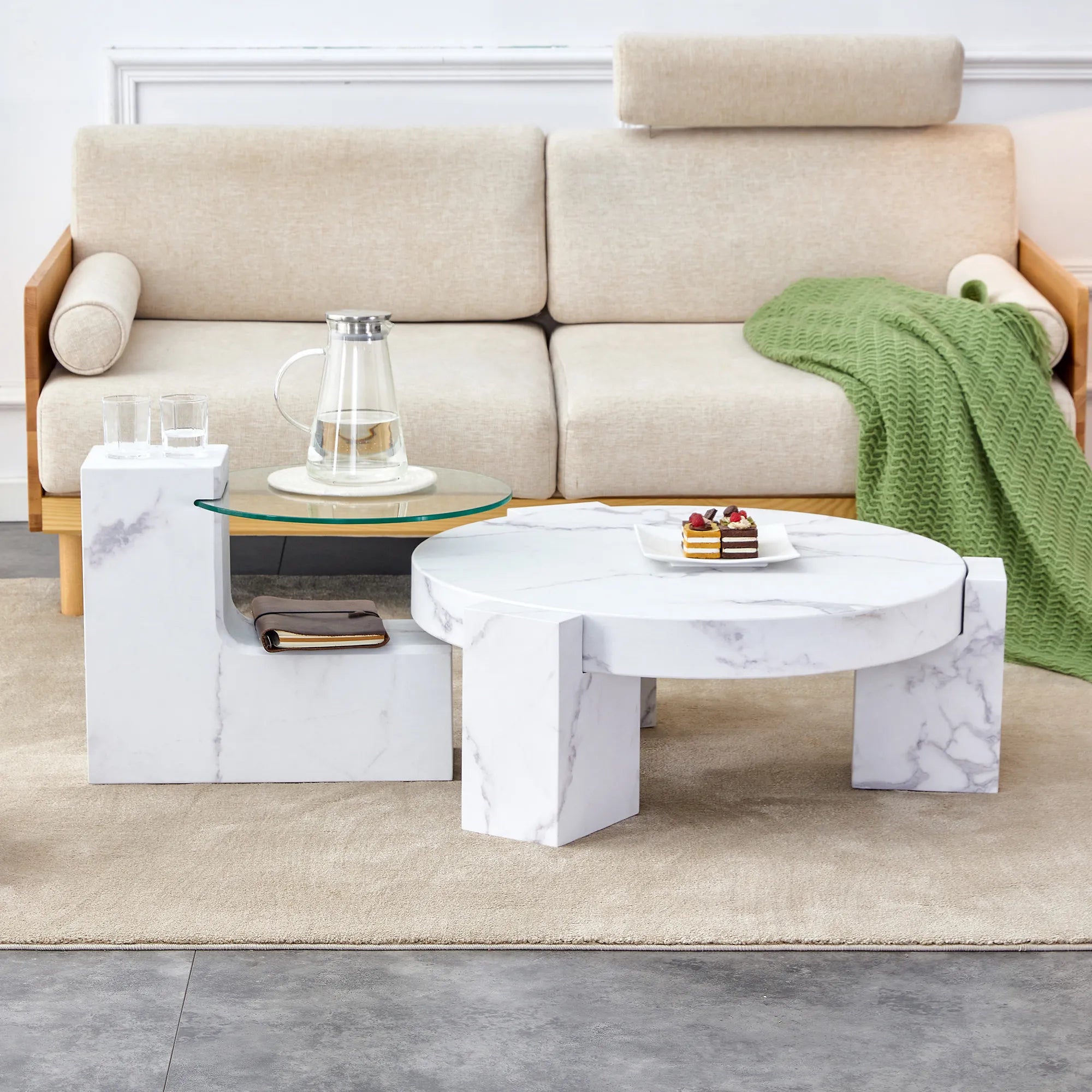 2 Pieces Detachable Modern Coffee Table Side Table Set