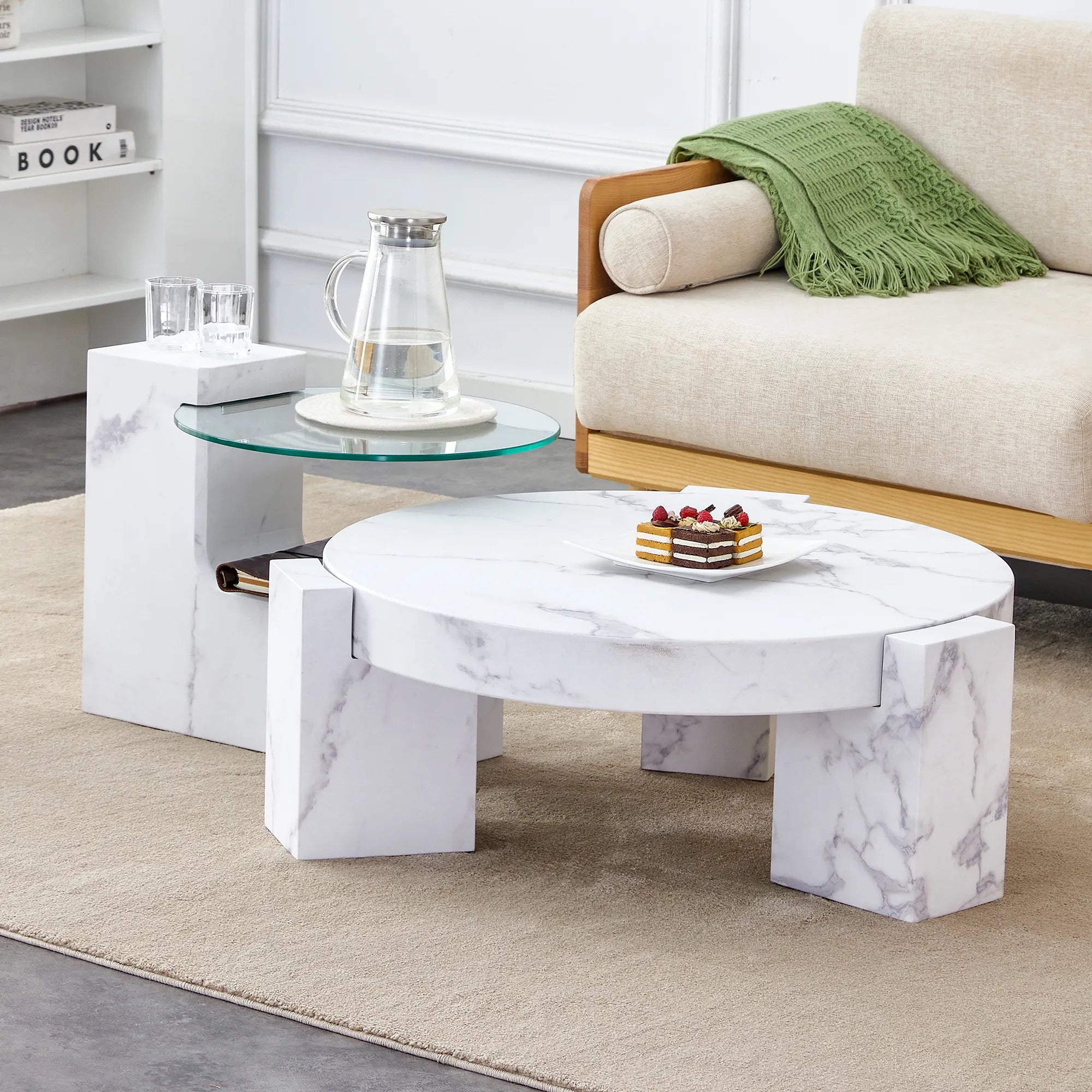 2 Pieces Detachable Modern Coffee Table Side Table Set