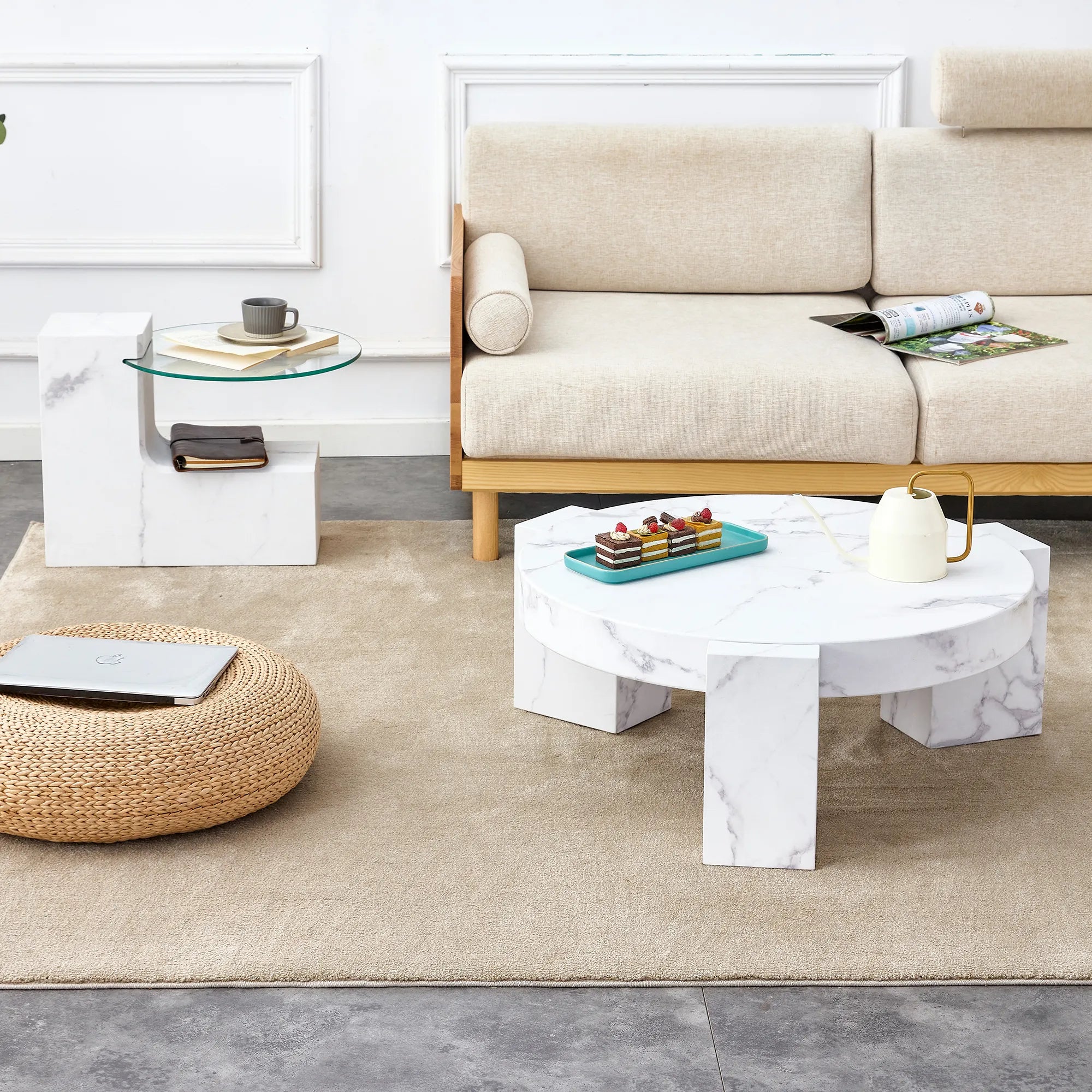 2 Pieces Detachable Modern Coffee Table Side Table Set