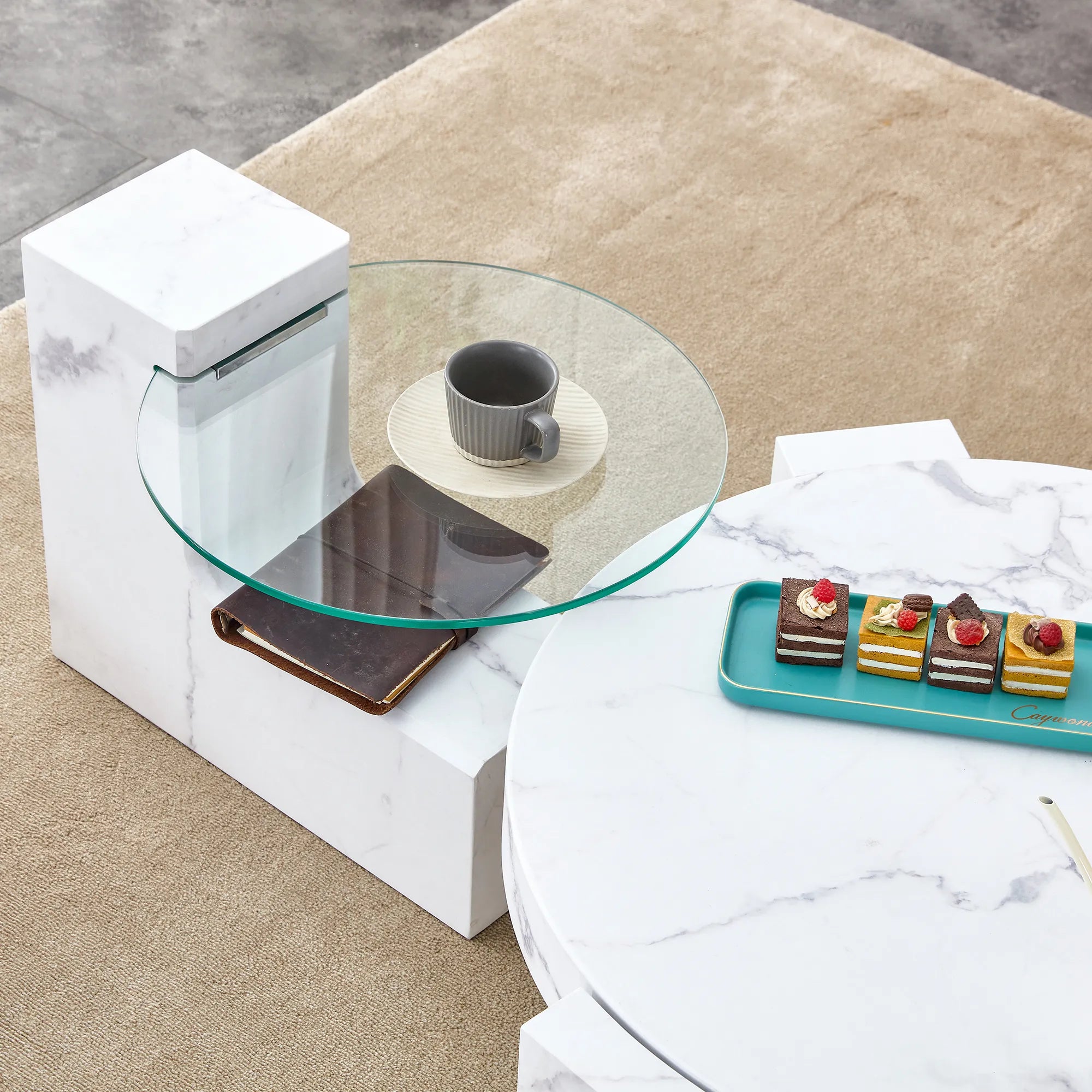 2 Pieces Detachable Modern Coffee Table Side Table Set