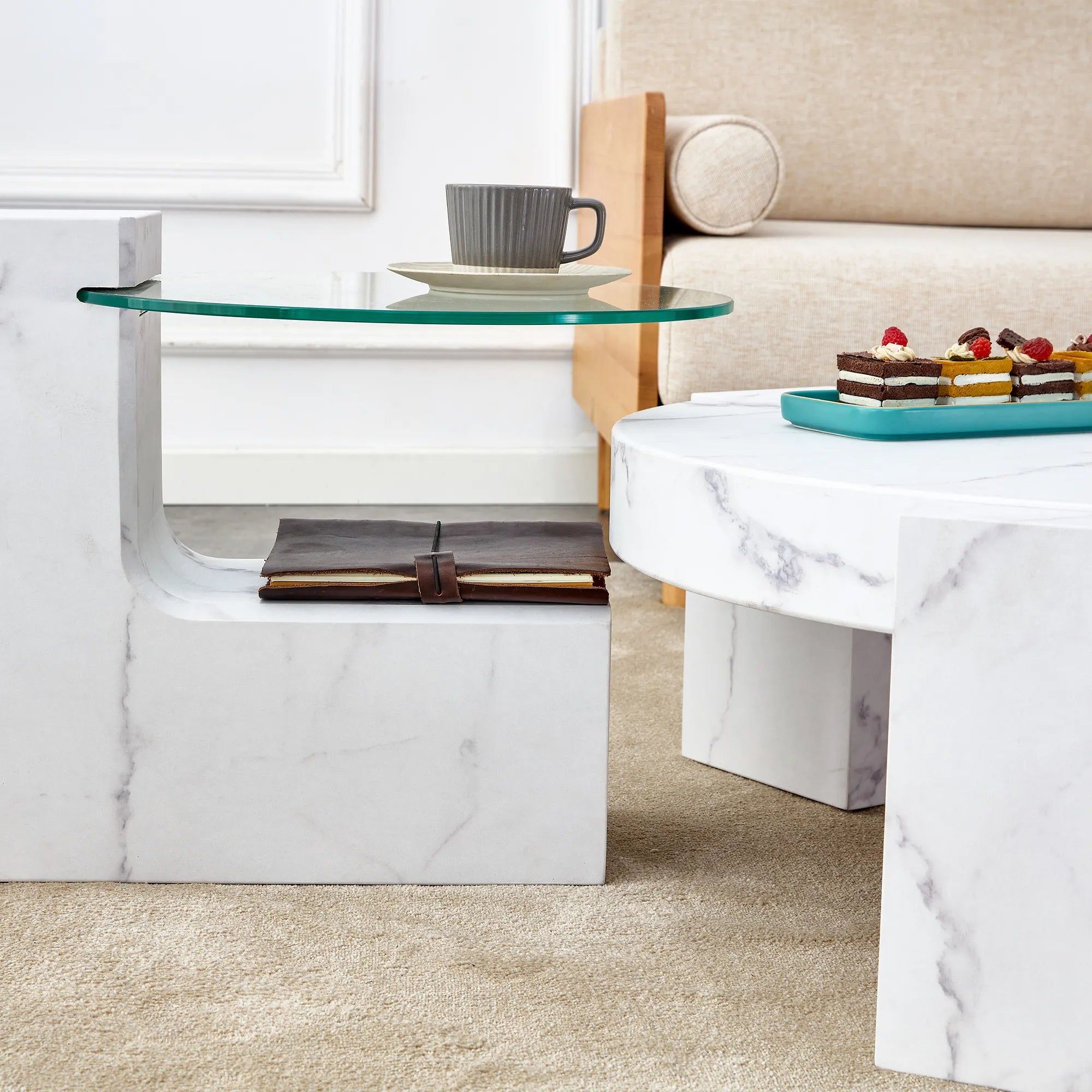 2 Pieces Detachable Modern Coffee Table Side Table Set