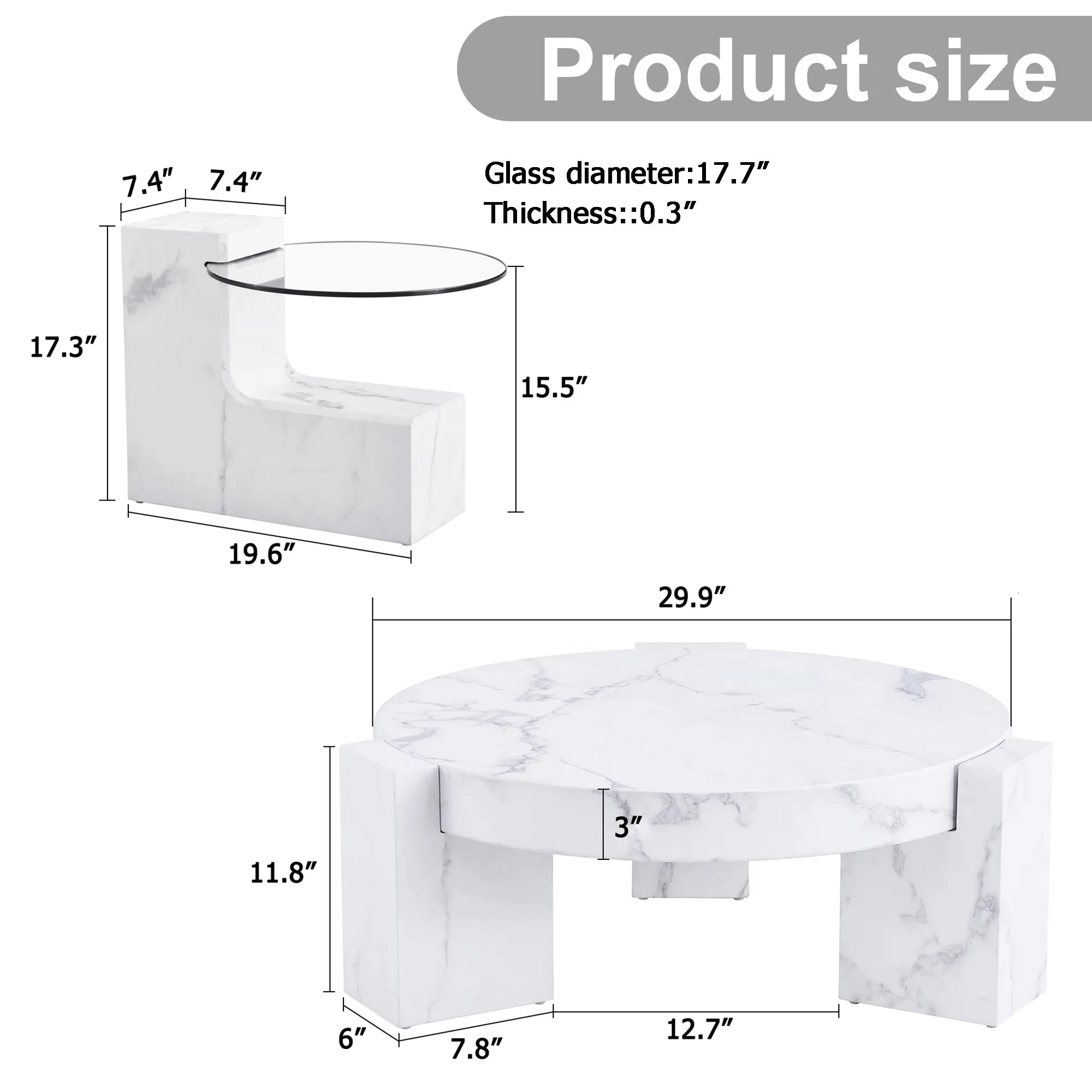 2 Pieces Detachable Modern Coffee Table Side Table Set