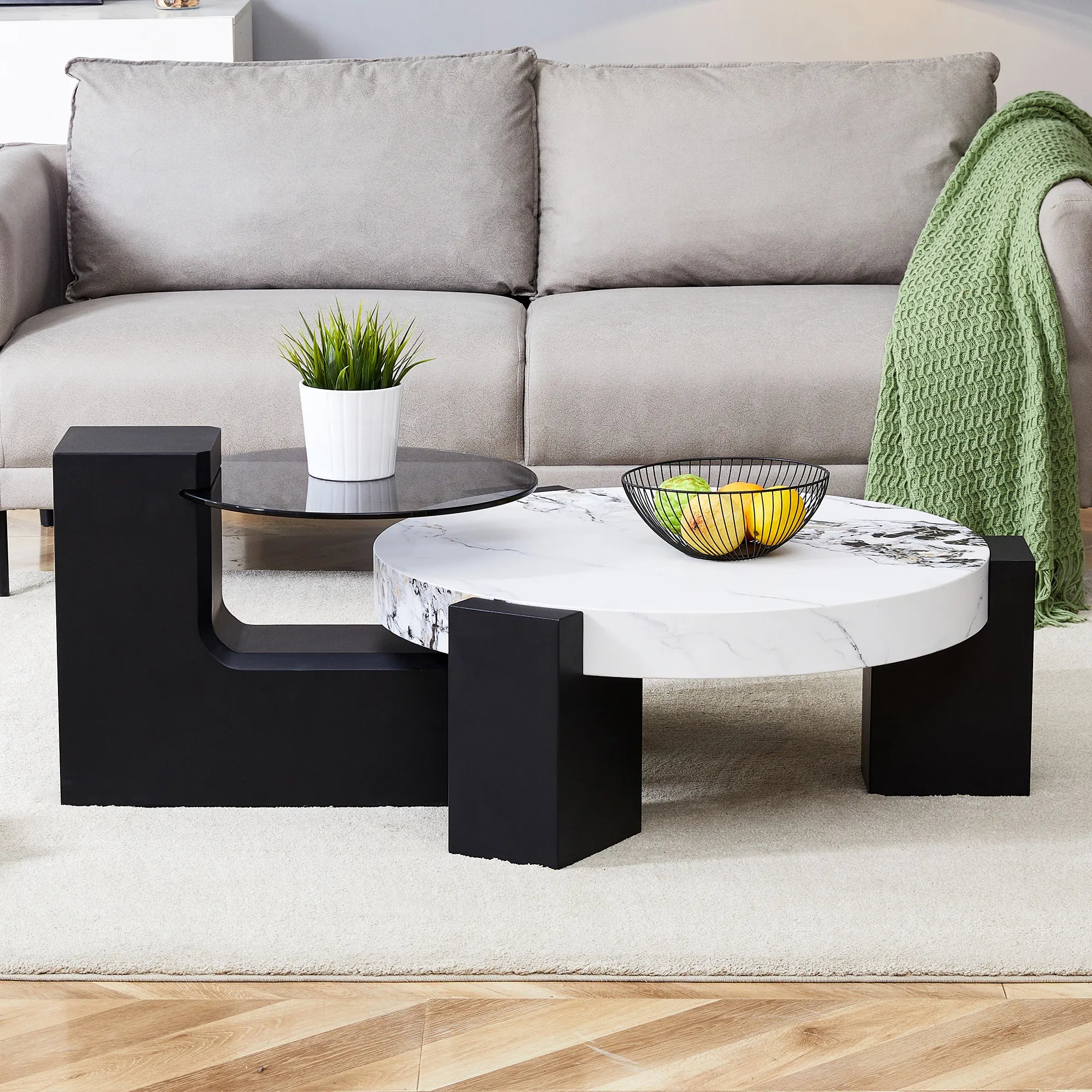 2 Pieces Detachable Modern Coffee Table Side Table Set