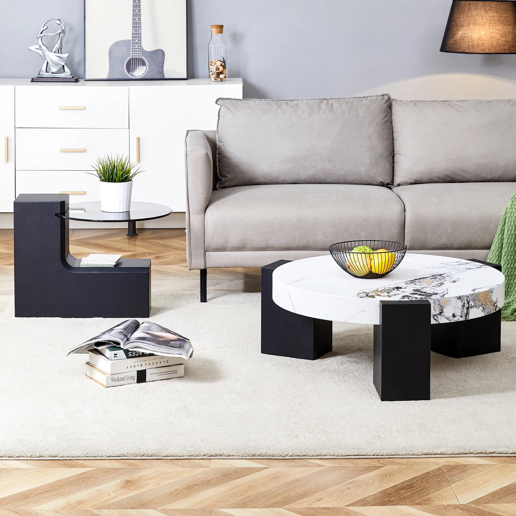 2 Pieces Detachable Modern Coffee Table Side Table Set