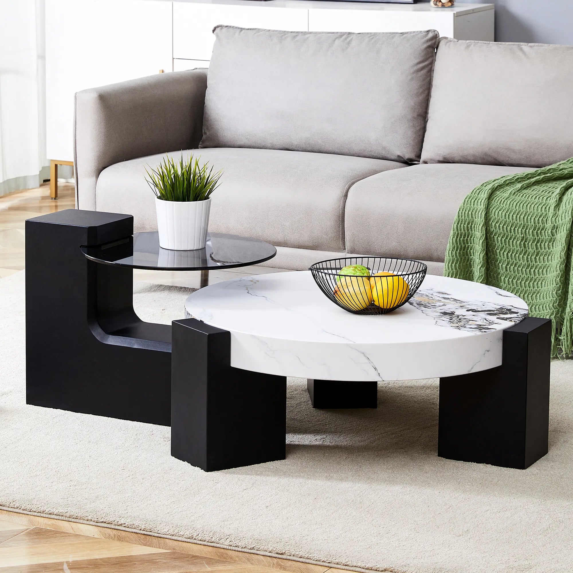 2 Pieces Detachable Modern Coffee Table Side Table Set