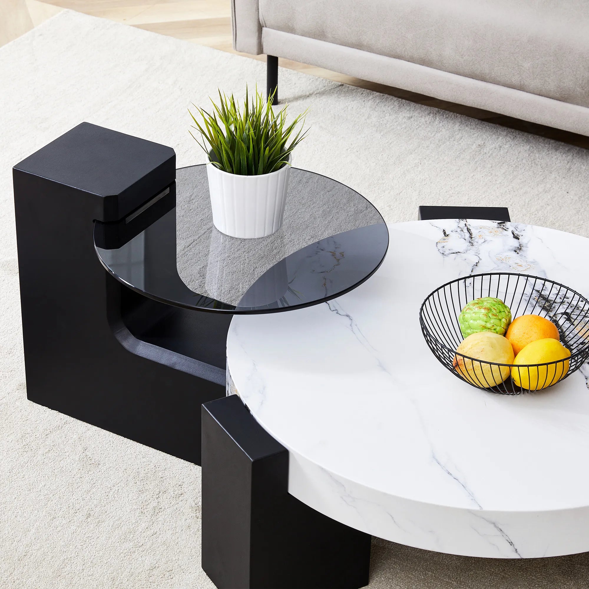 2 Pieces Detachable Modern Coffee Table Side Table Set