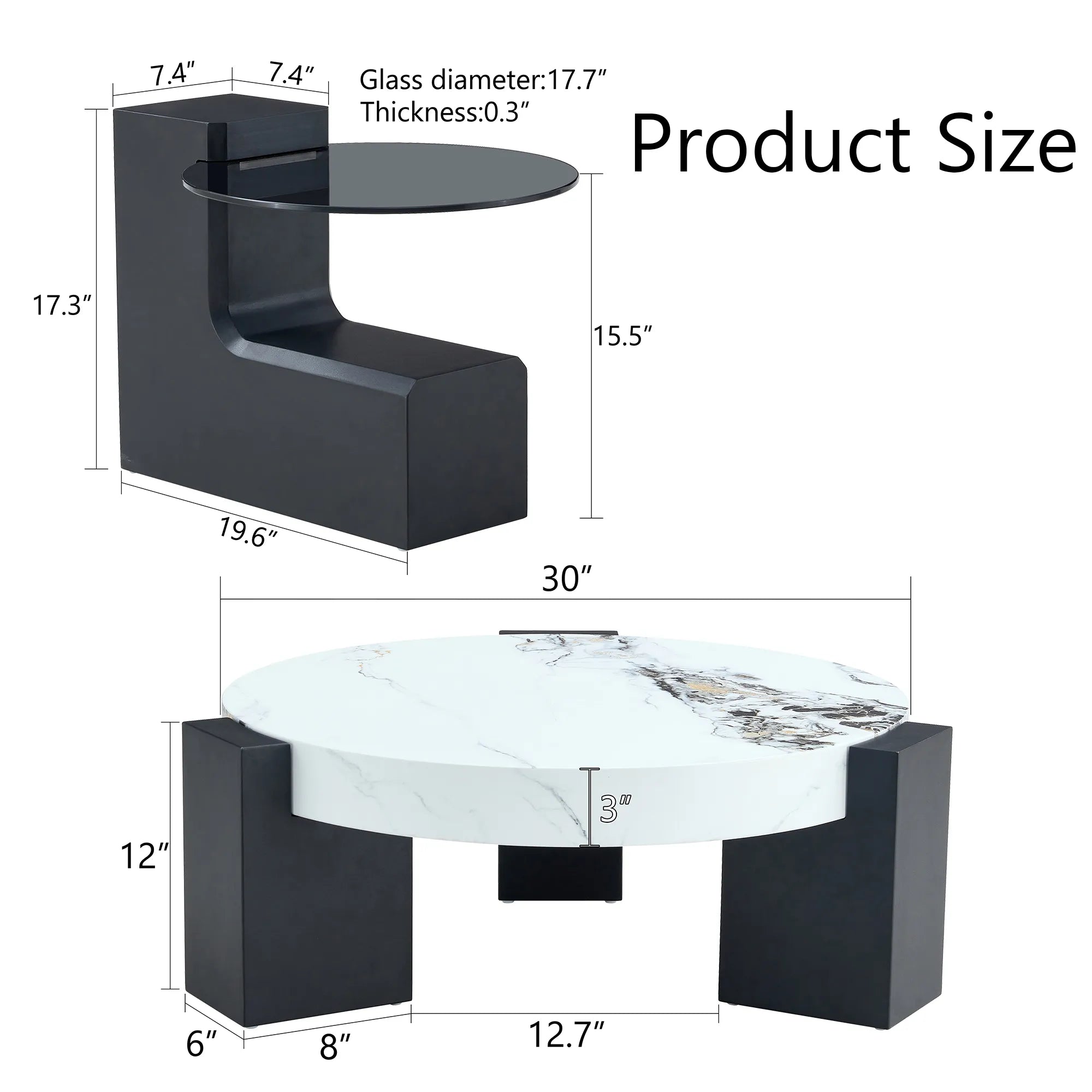 2 Pieces Detachable Modern Coffee Table Side Table Set