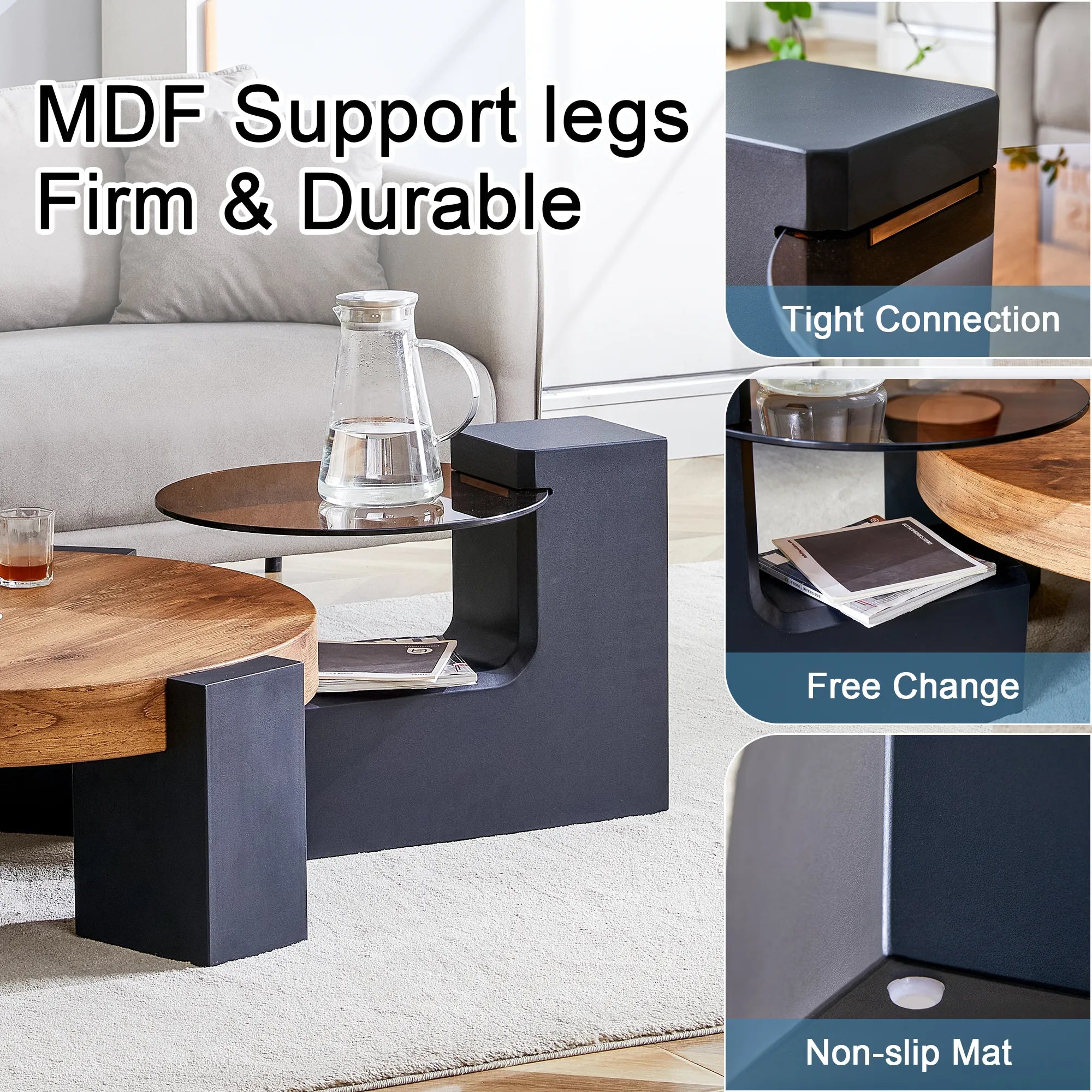 2 Pieces Detachable Modern Coffee Table Side Table Set