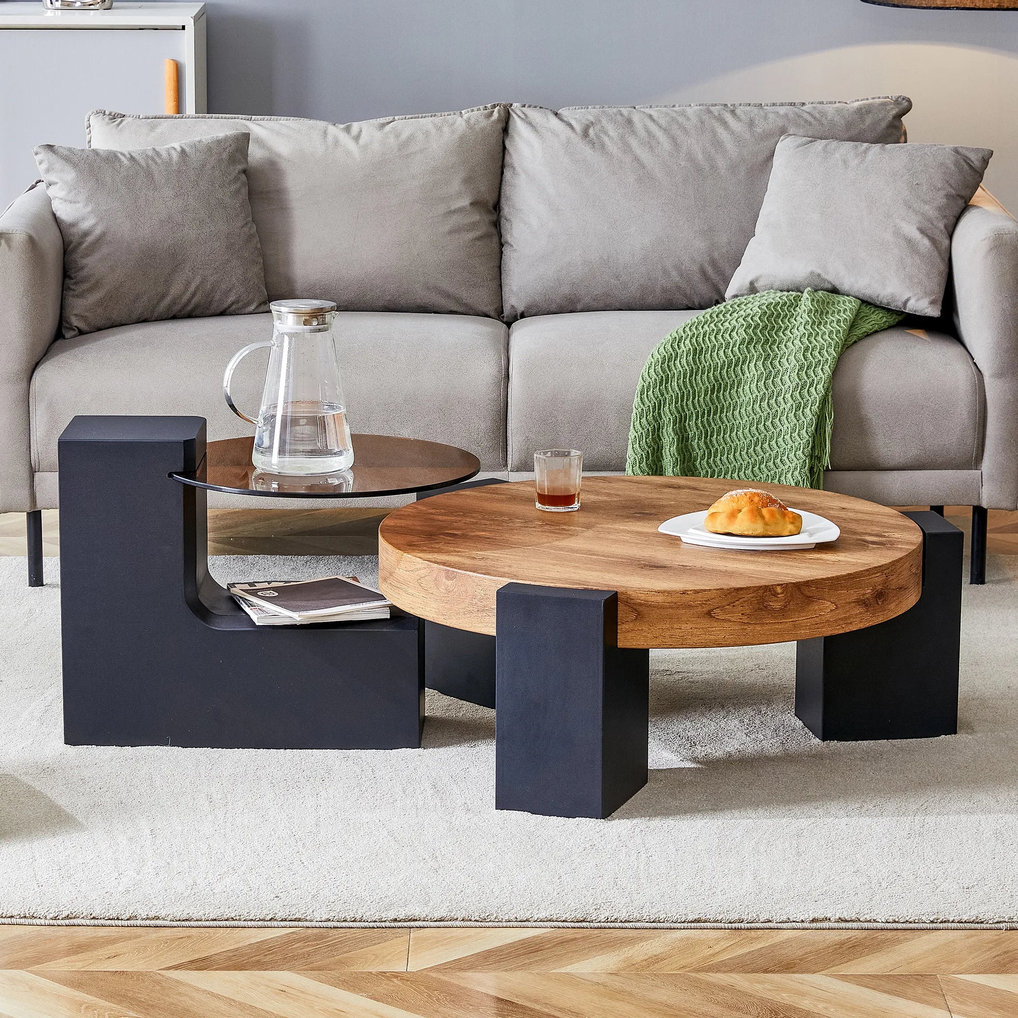 2 Pieces Detachable Modern Coffee Table Side Table Set