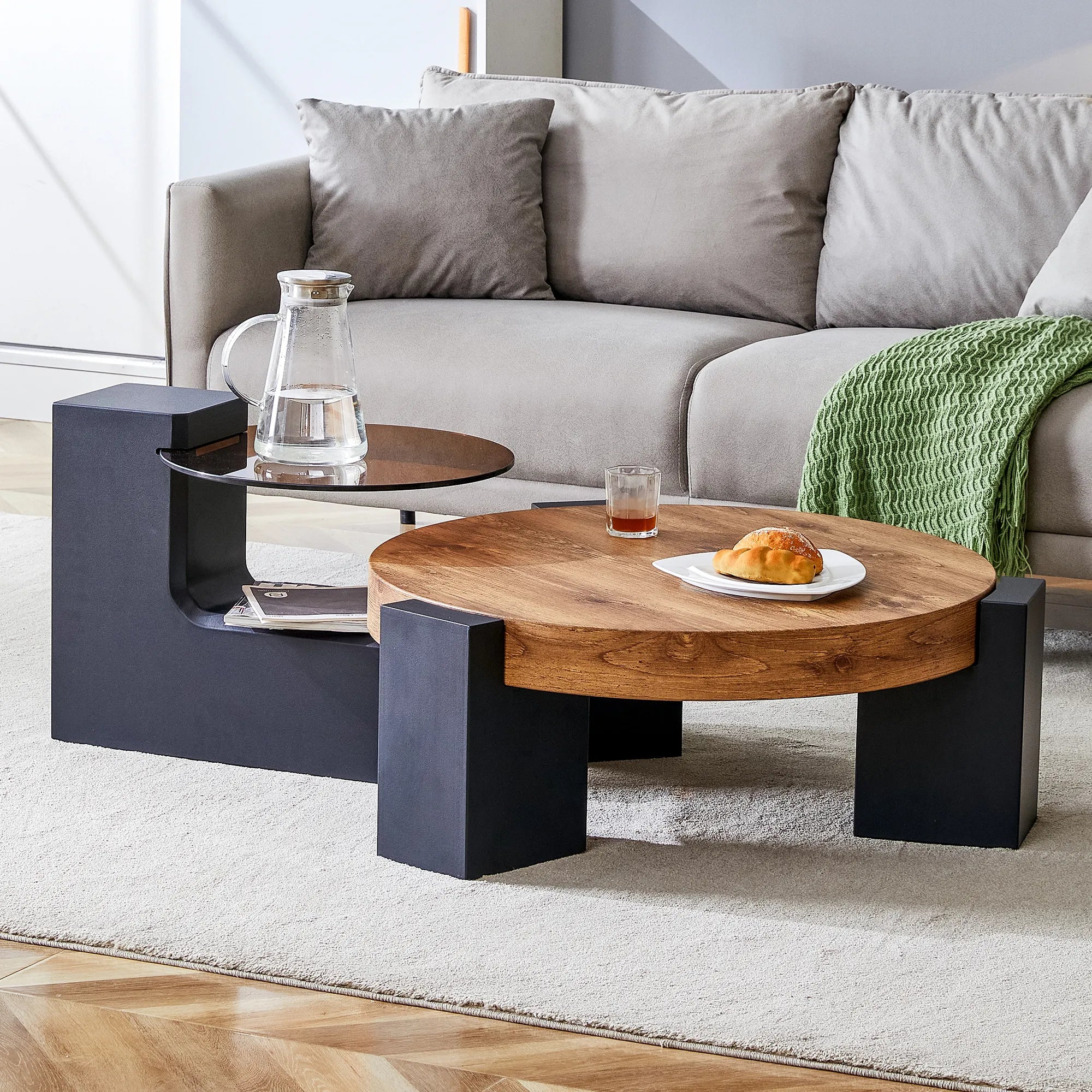 2 Pieces Detachable Modern Coffee Table Side Table Set