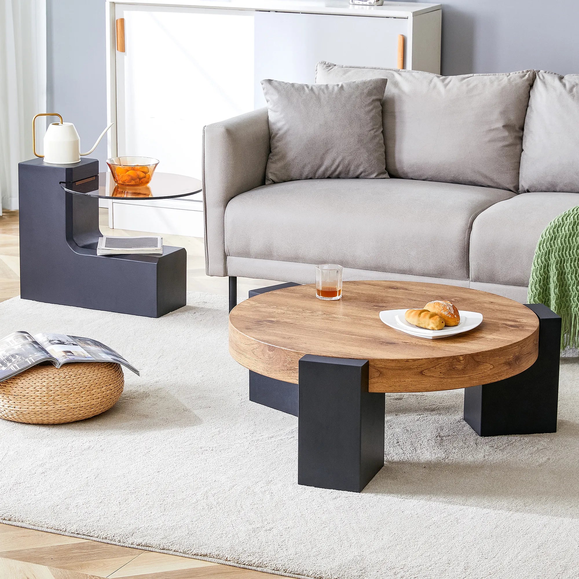 2 Pieces Detachable Modern Coffee Table Side Table Set