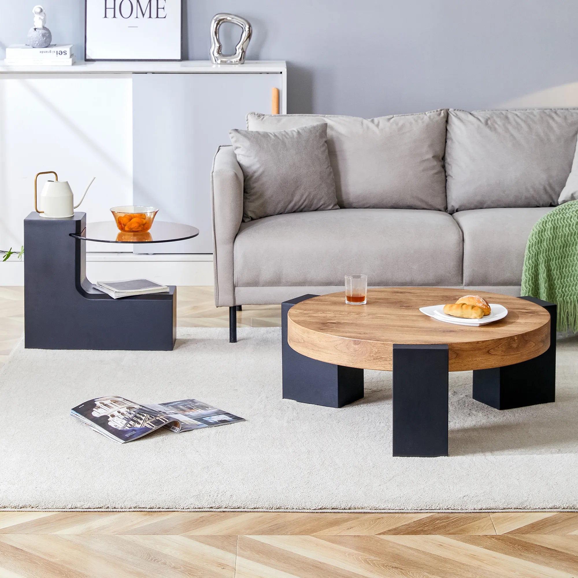 2 Pieces Detachable Modern Coffee Table Side Table Set