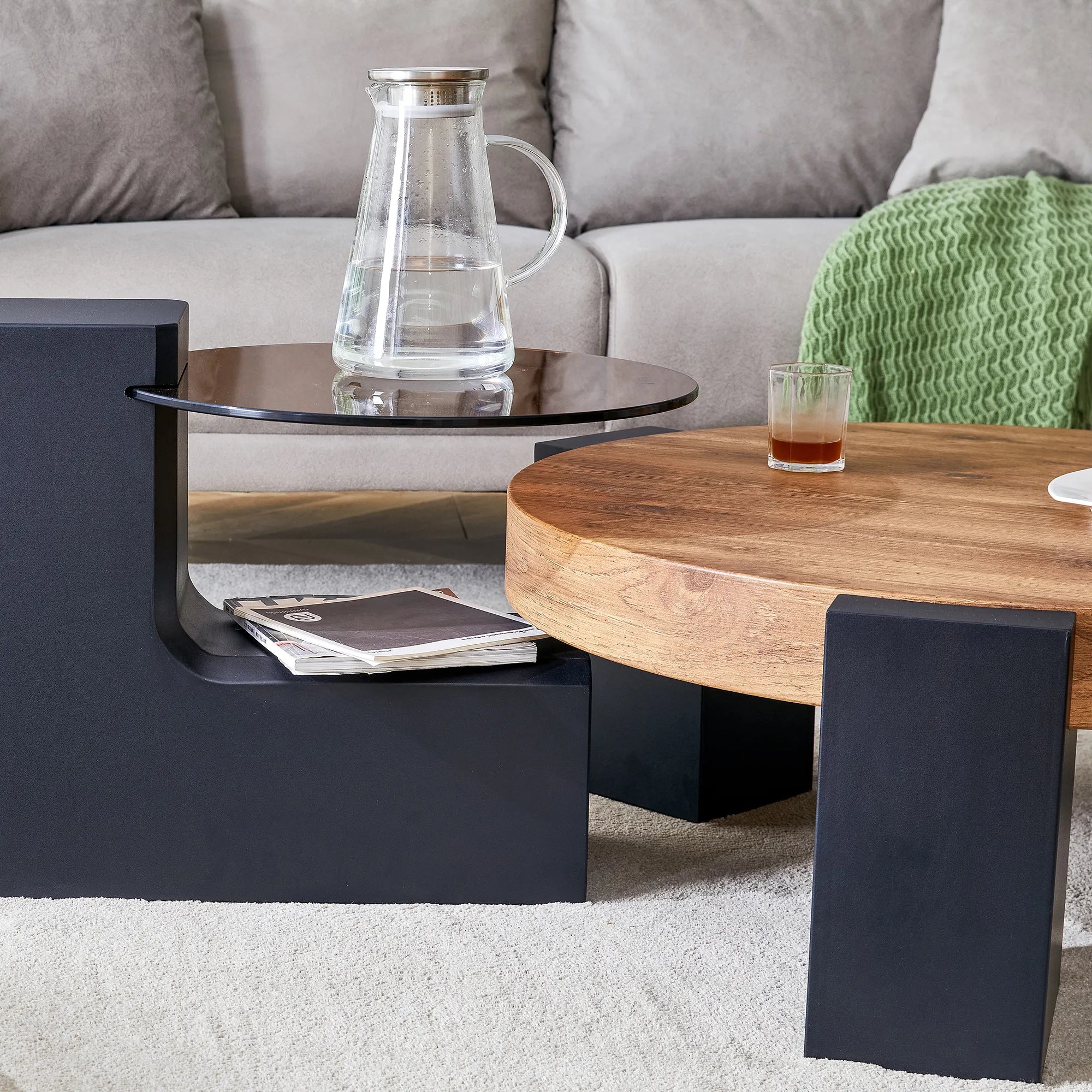 2 Pieces Detachable Modern Coffee Table Side Table Set