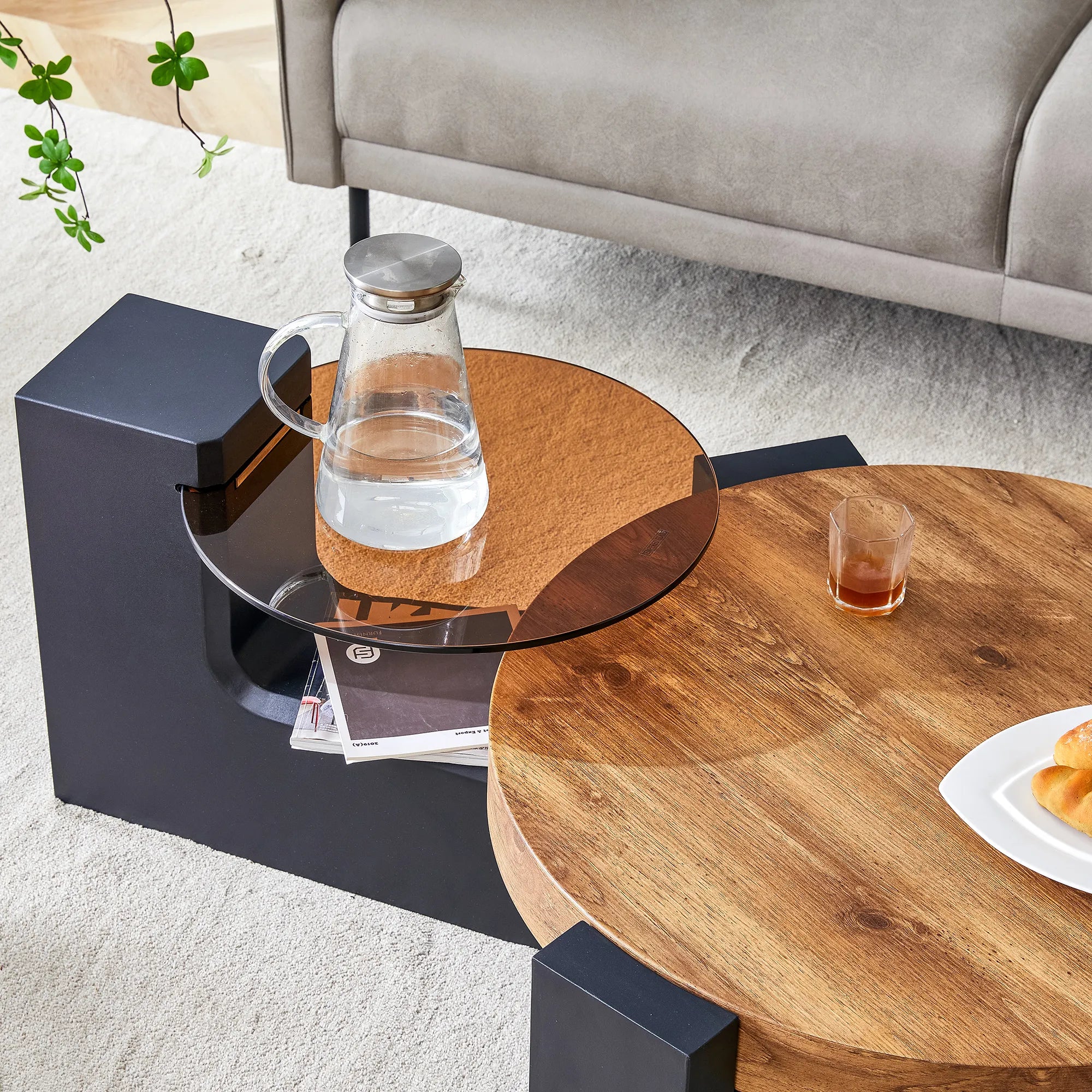 2 Pieces Detachable Modern Coffee Table Side Table Set