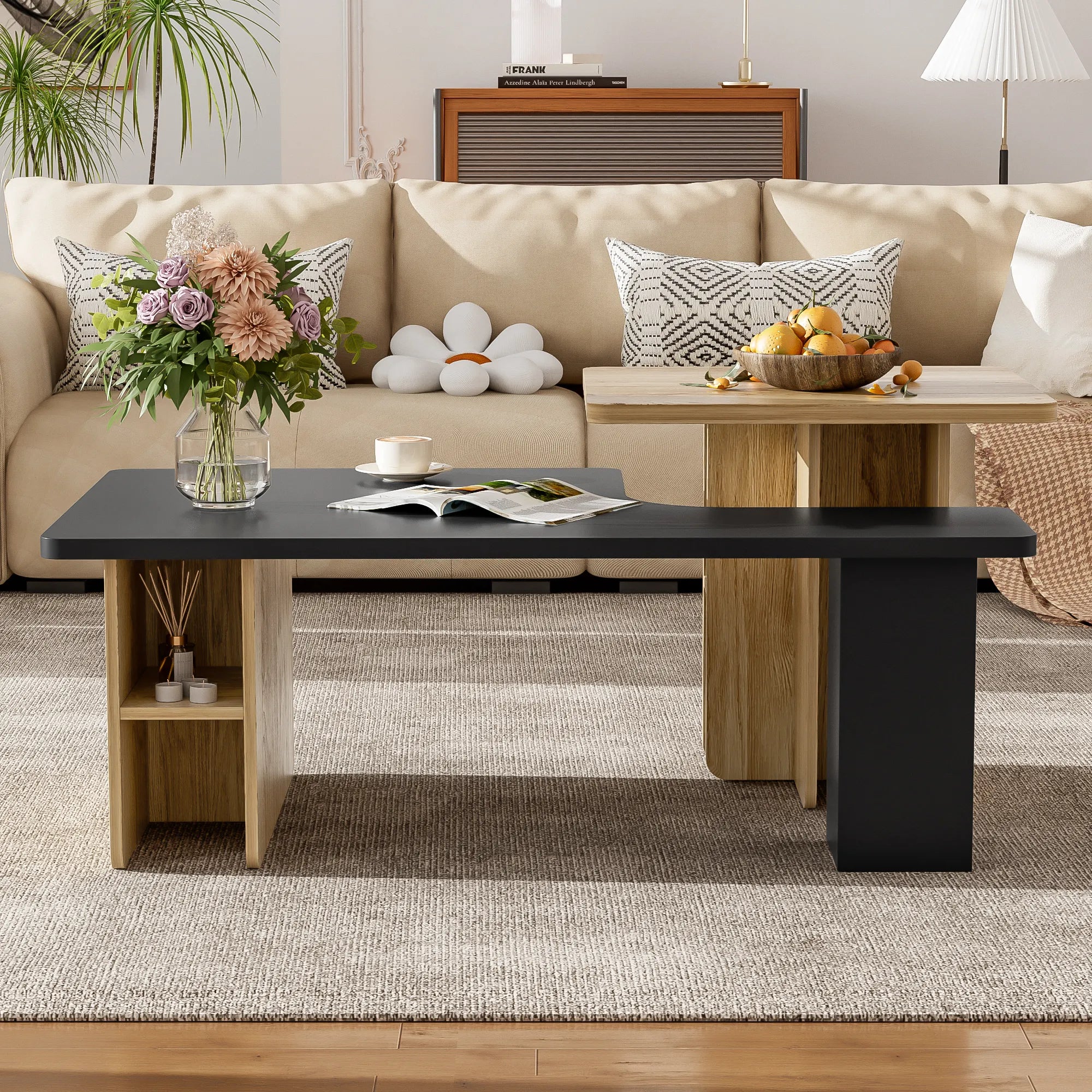 2 Pieces Farmhouse Nesting Coffee Table Set