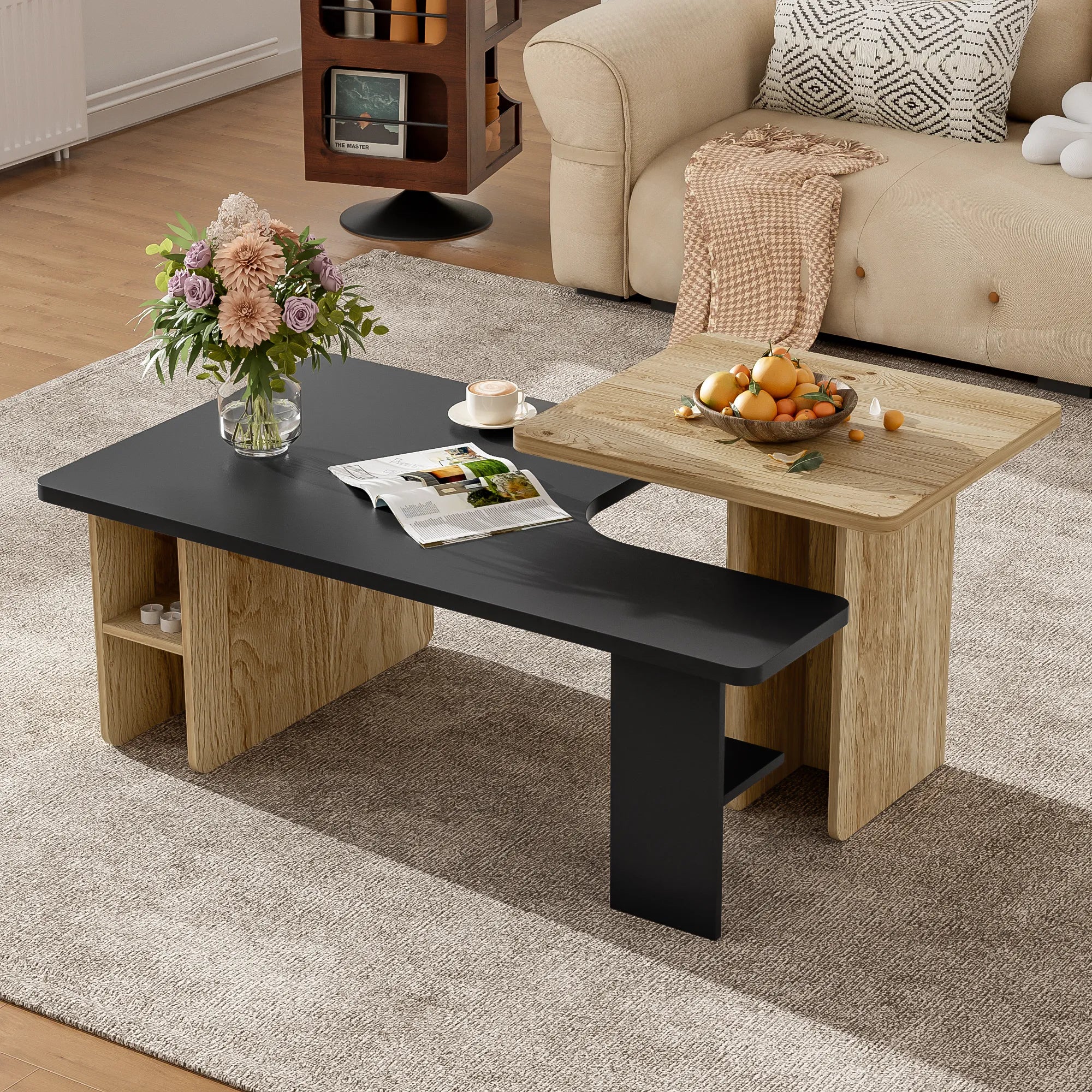 2 Pieces Farmhouse Nesting Coffee Table Set