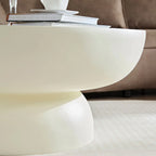 2 Pieces Matte White Cream Round Coffee Table Side Table Set
