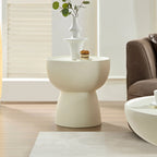 2 Pieces Matte White Cream Round Coffee Table Side Table Set
