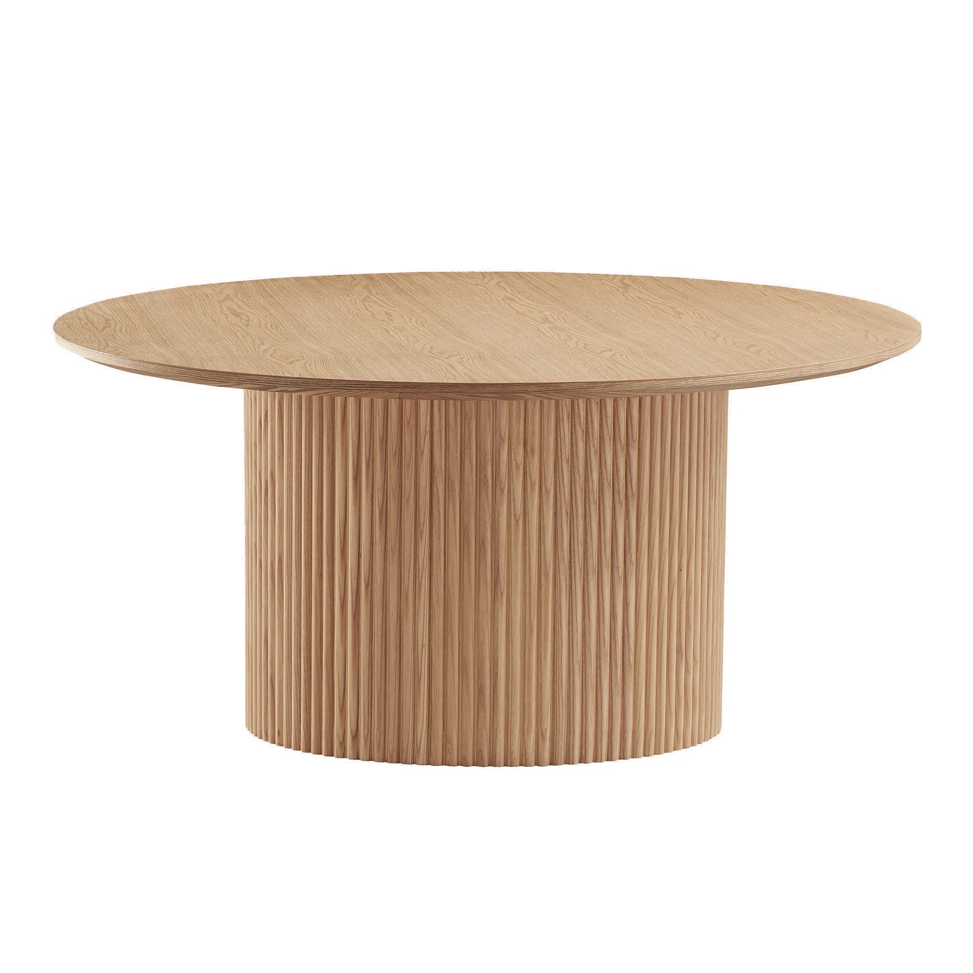 2 Pieces Mid Century Modern Wooden Round Coffee Table Set