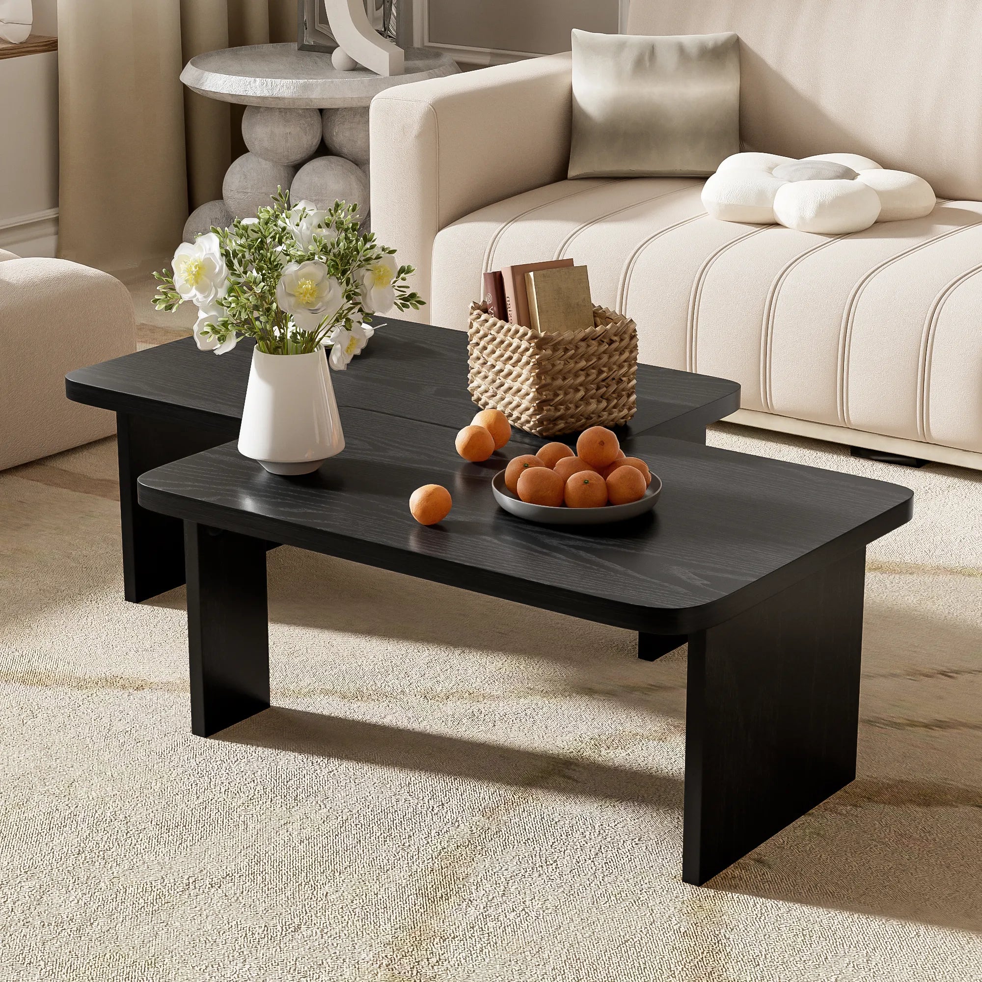 2 Pieces Modern Minimalist Rectangle Coffee Table Set