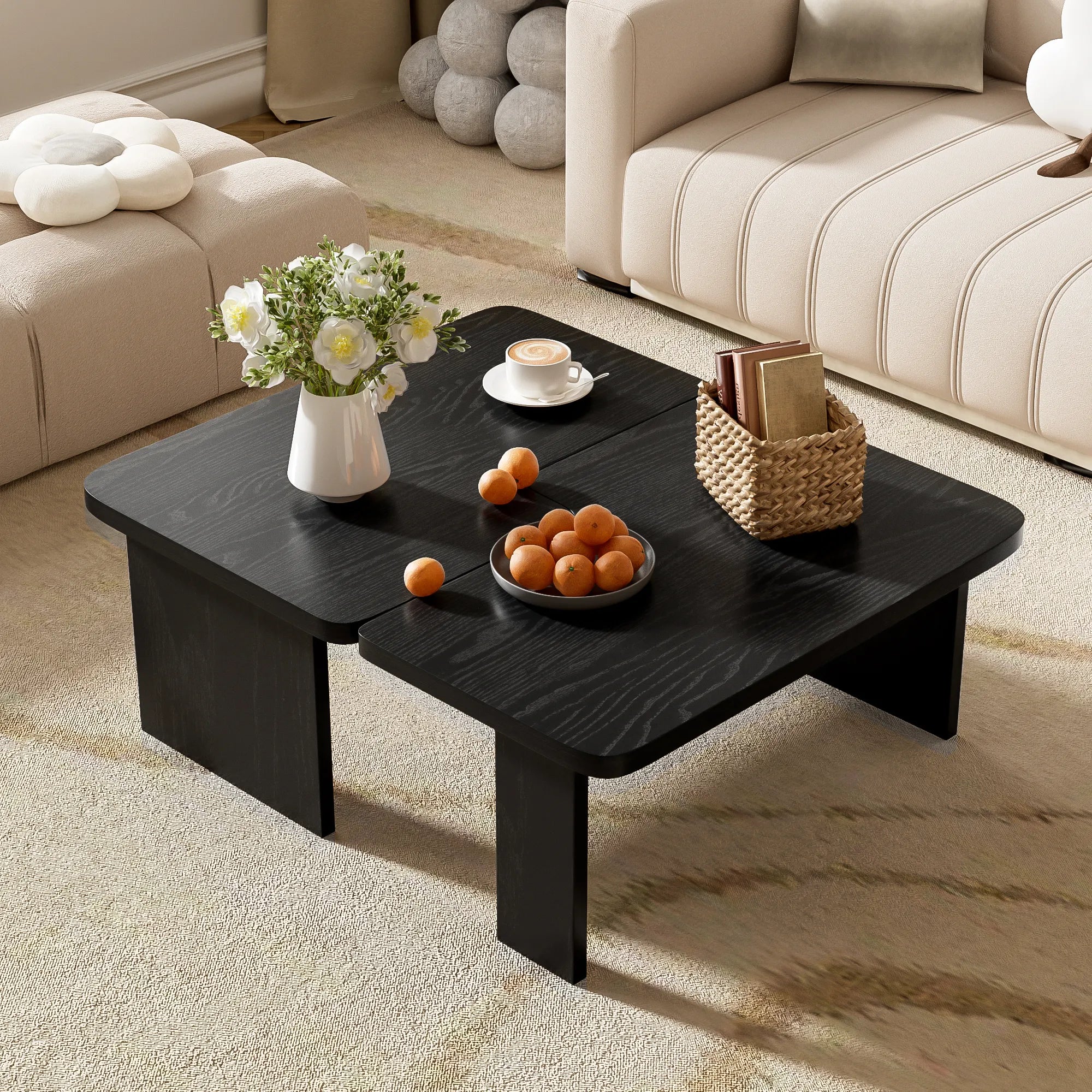 2 Pieces Modern Minimalist Rectangle Coffee Table Set