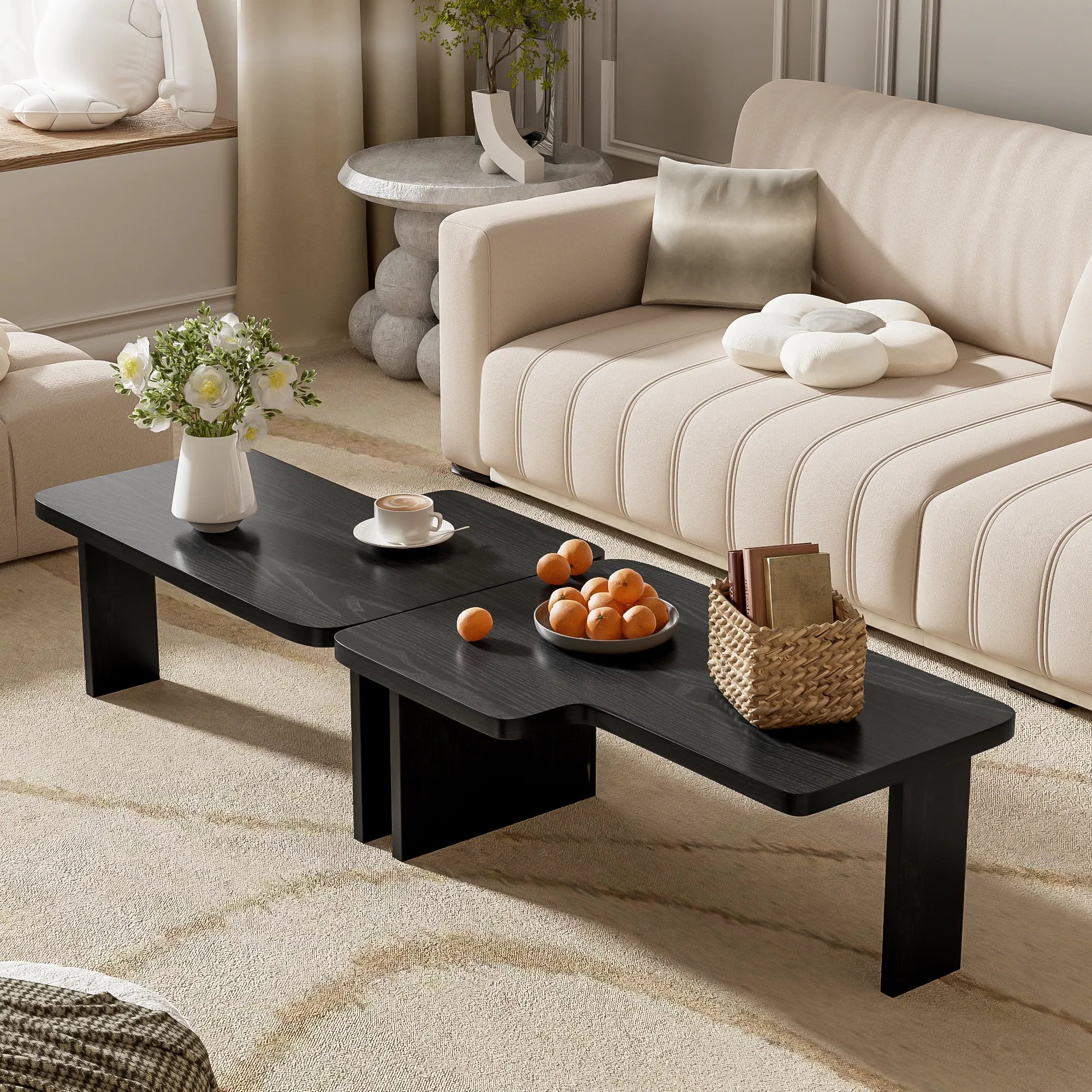 2 Pieces Modern Minimalist Rectangle Coffee Table Set