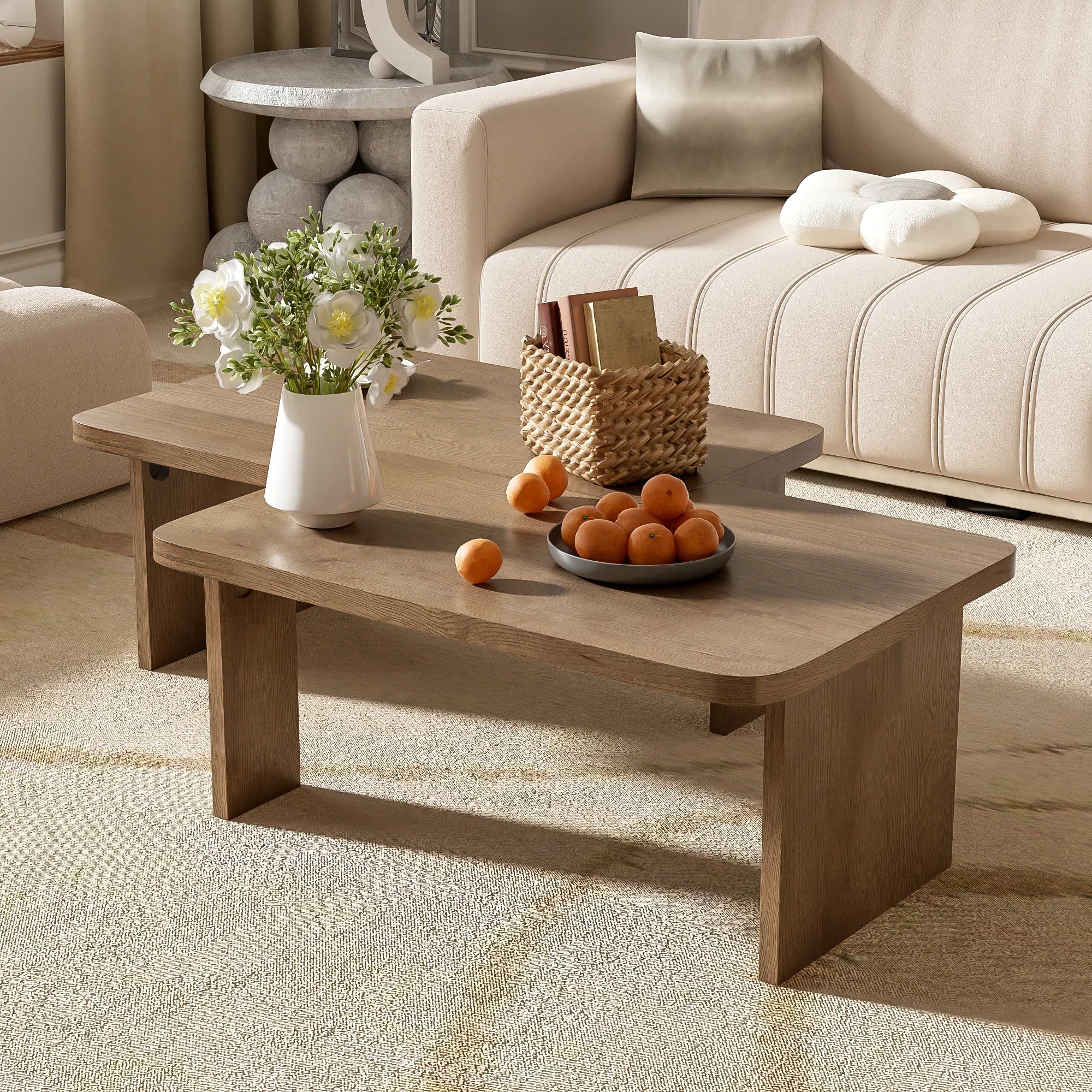 2 Pieces Modern Minimalist Rectangle Coffee Table Set