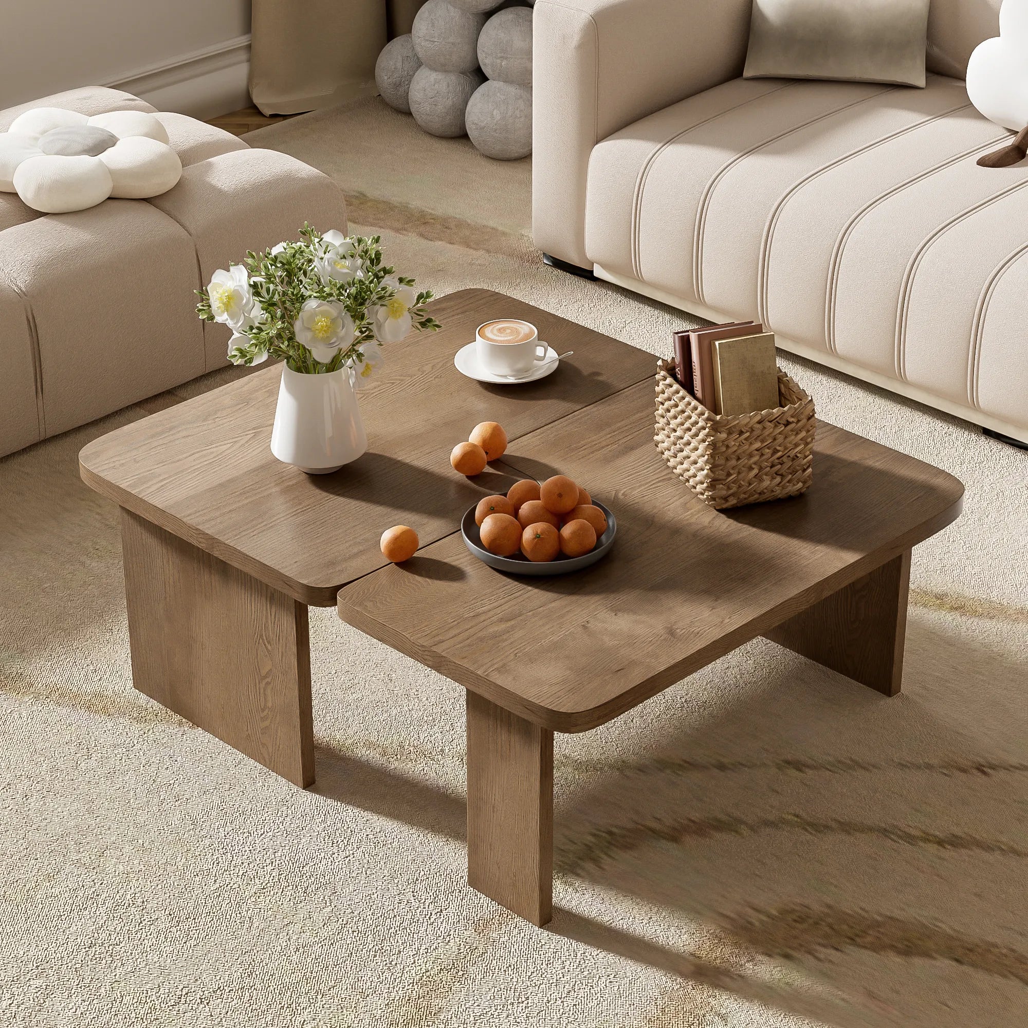 2 Pieces Modern Minimalist Rectangle Coffee Table Set