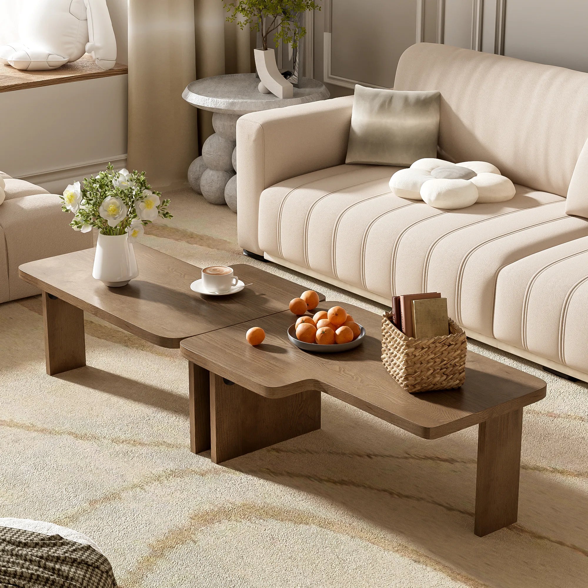 2 Pieces Modern Minimalist Rectangle Coffee Table Set