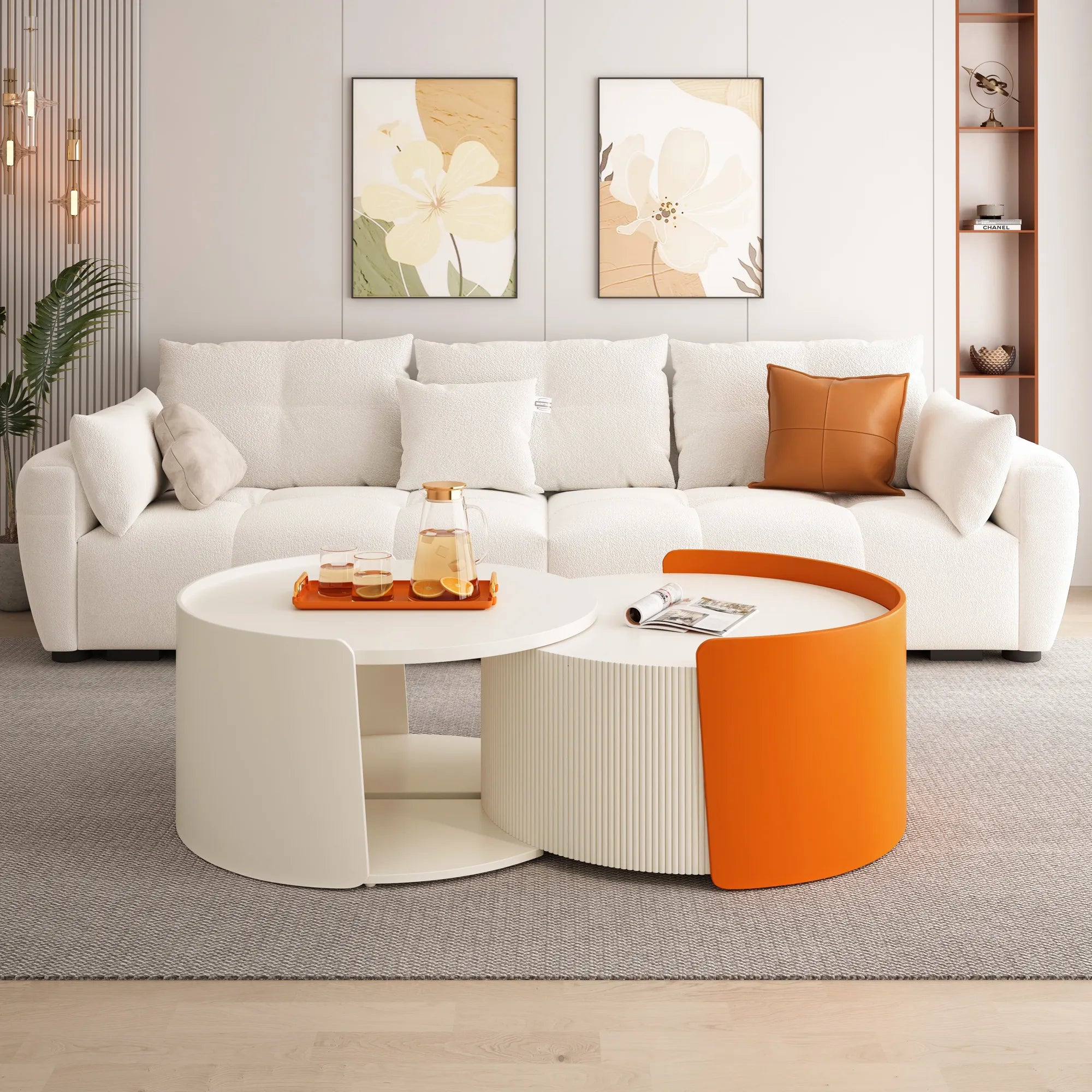2 Pieces Modern Round Nesting Coffee Table Set