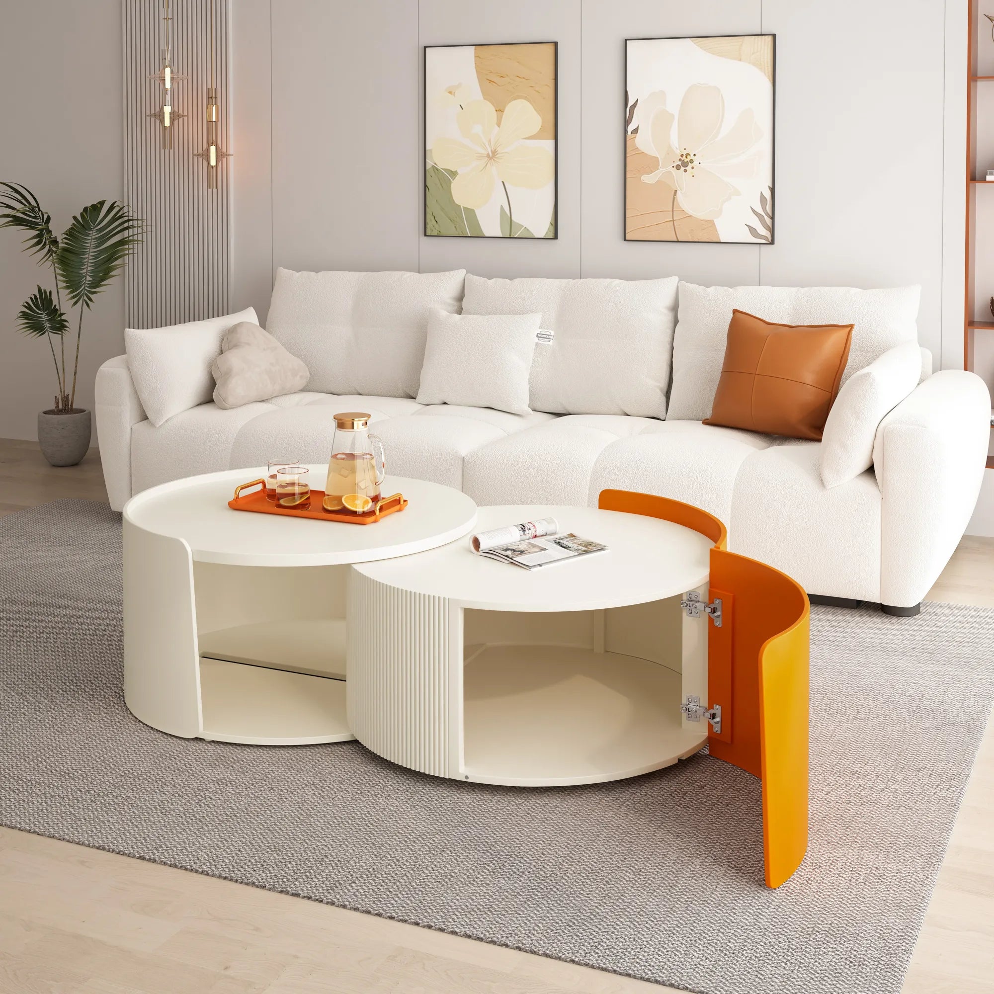 2 Pieces Modern Round Nesting Coffee Table Set