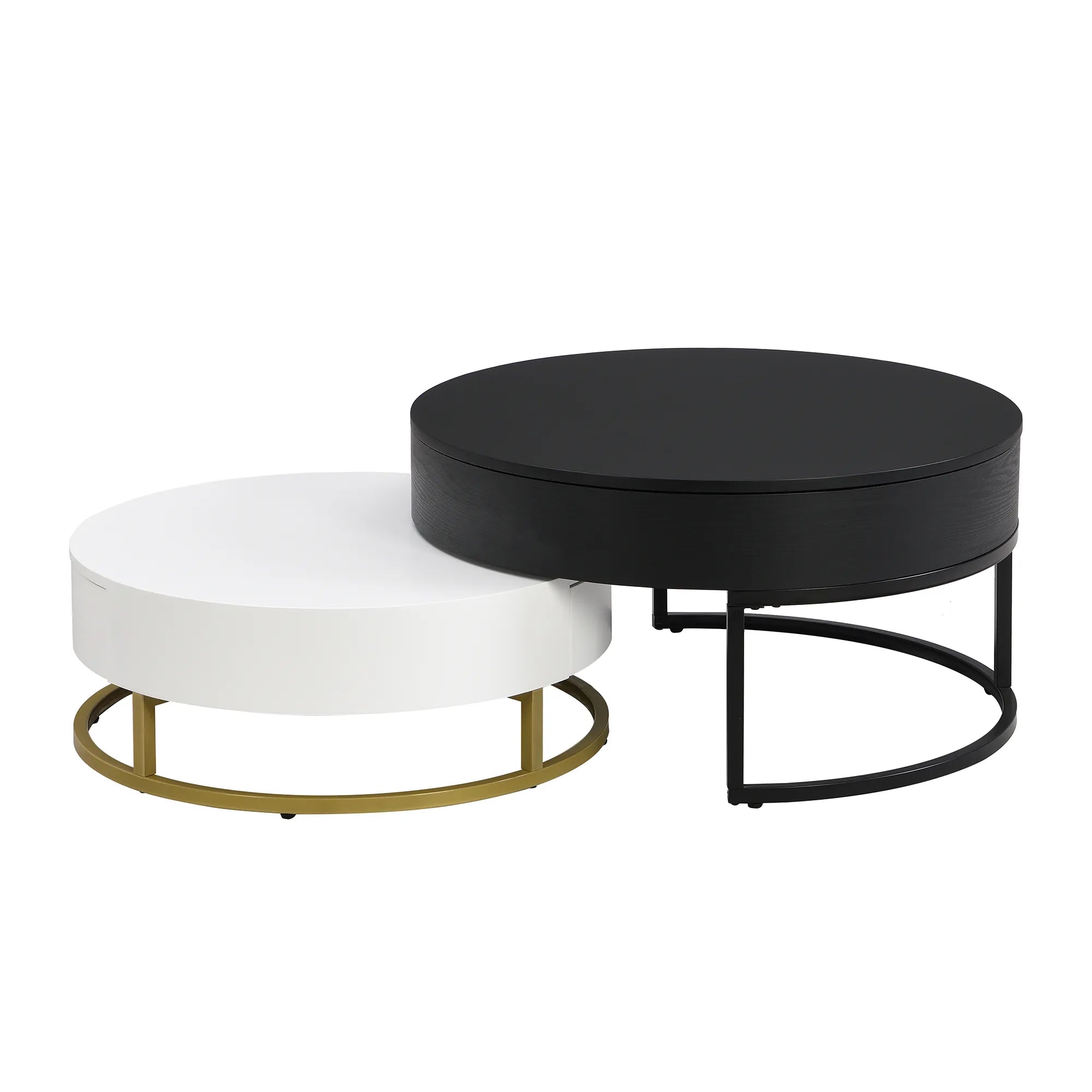 2-Piece Round Nesting Coffee Table Set with Lift-Top Storage