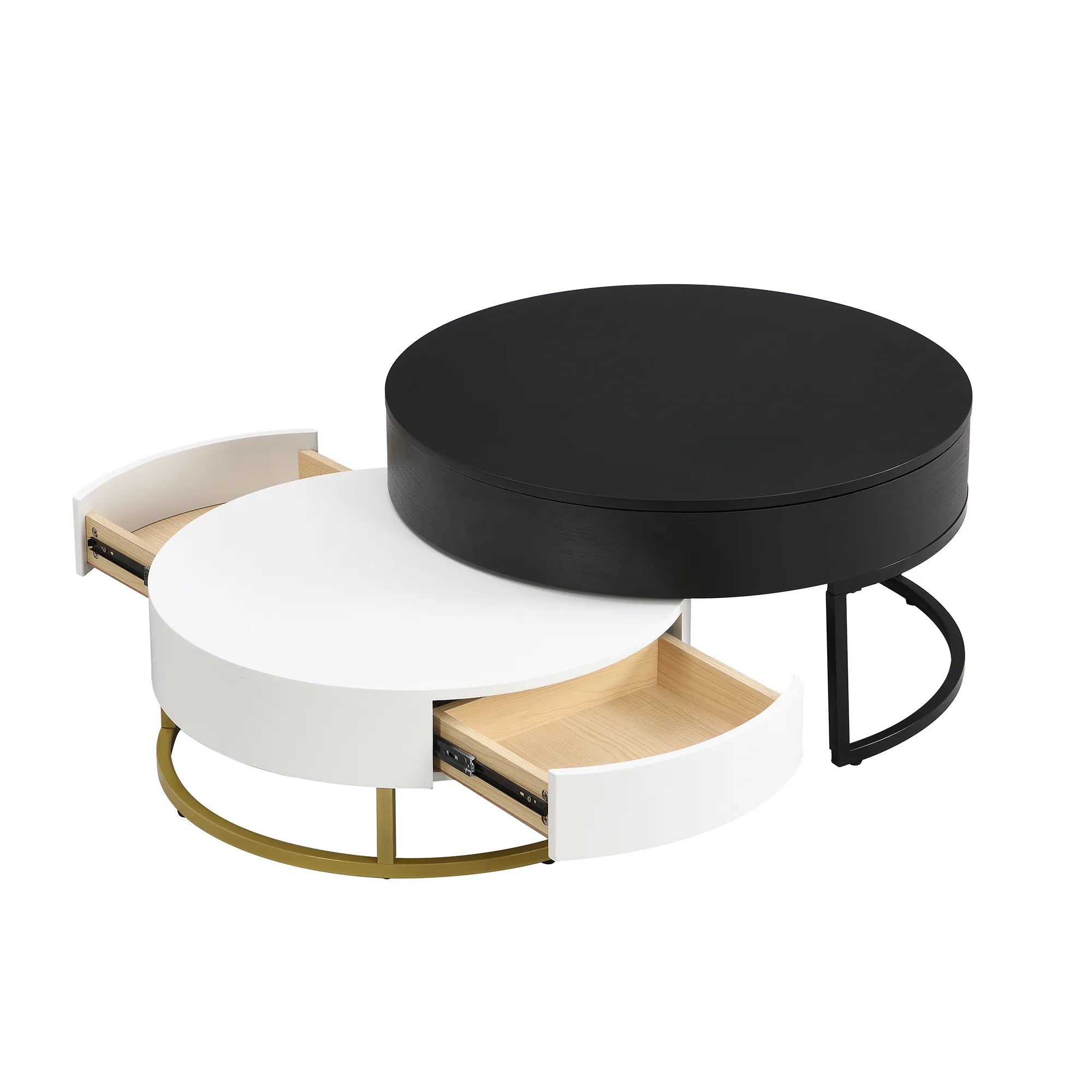 2-Piece Round Nesting Coffee Table Set with Lift-Top Storage